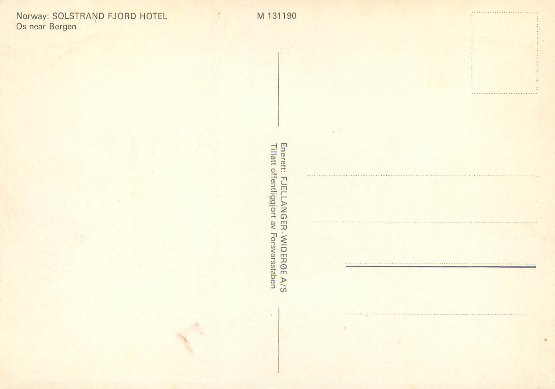 CPM Norway Solstrand Fjord Hotel  — Verso