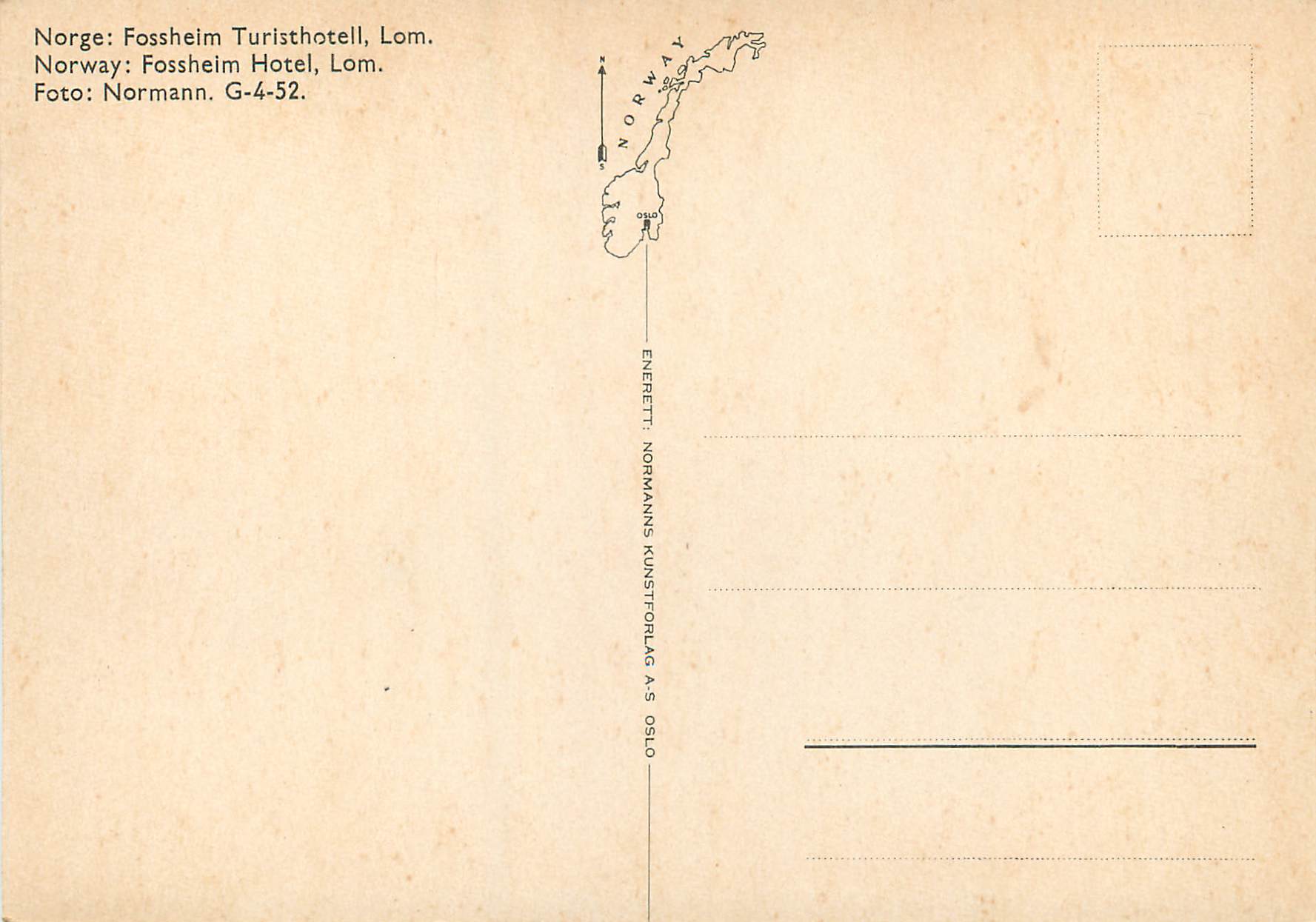 CPM Norway Fossheim Hotel Lom  — Verso