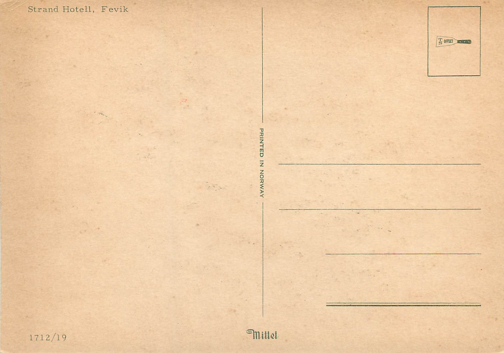 CPM Strand Hotel Fevik  — Verso