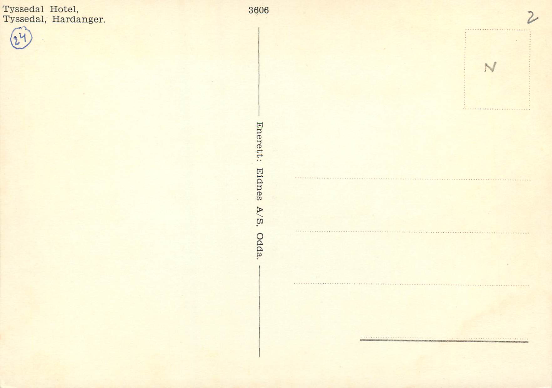 CPM Tyssedal Hotel  — Verso