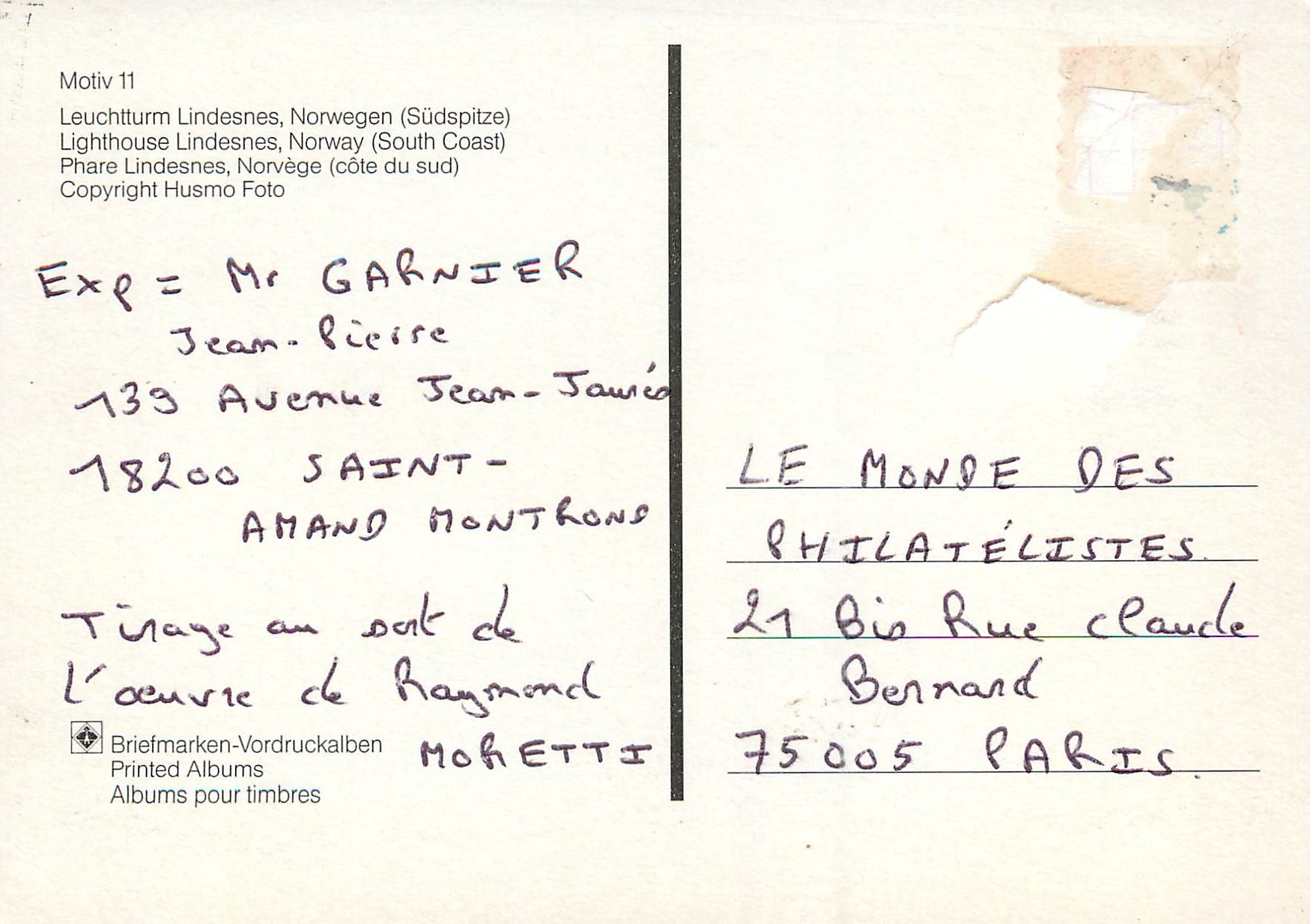 CPM Phare Lindesnes Norvege cote du sud  — Verso
