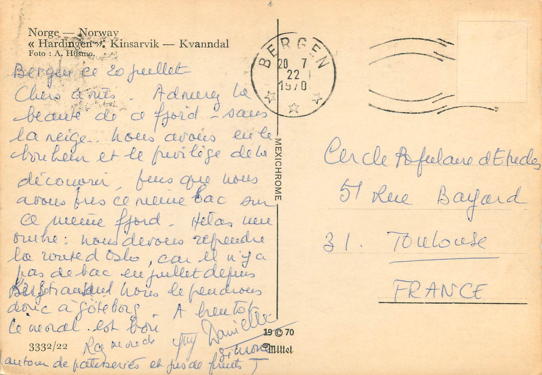 CPM Norway Hardingen Kinsarvik Bateau — Verso