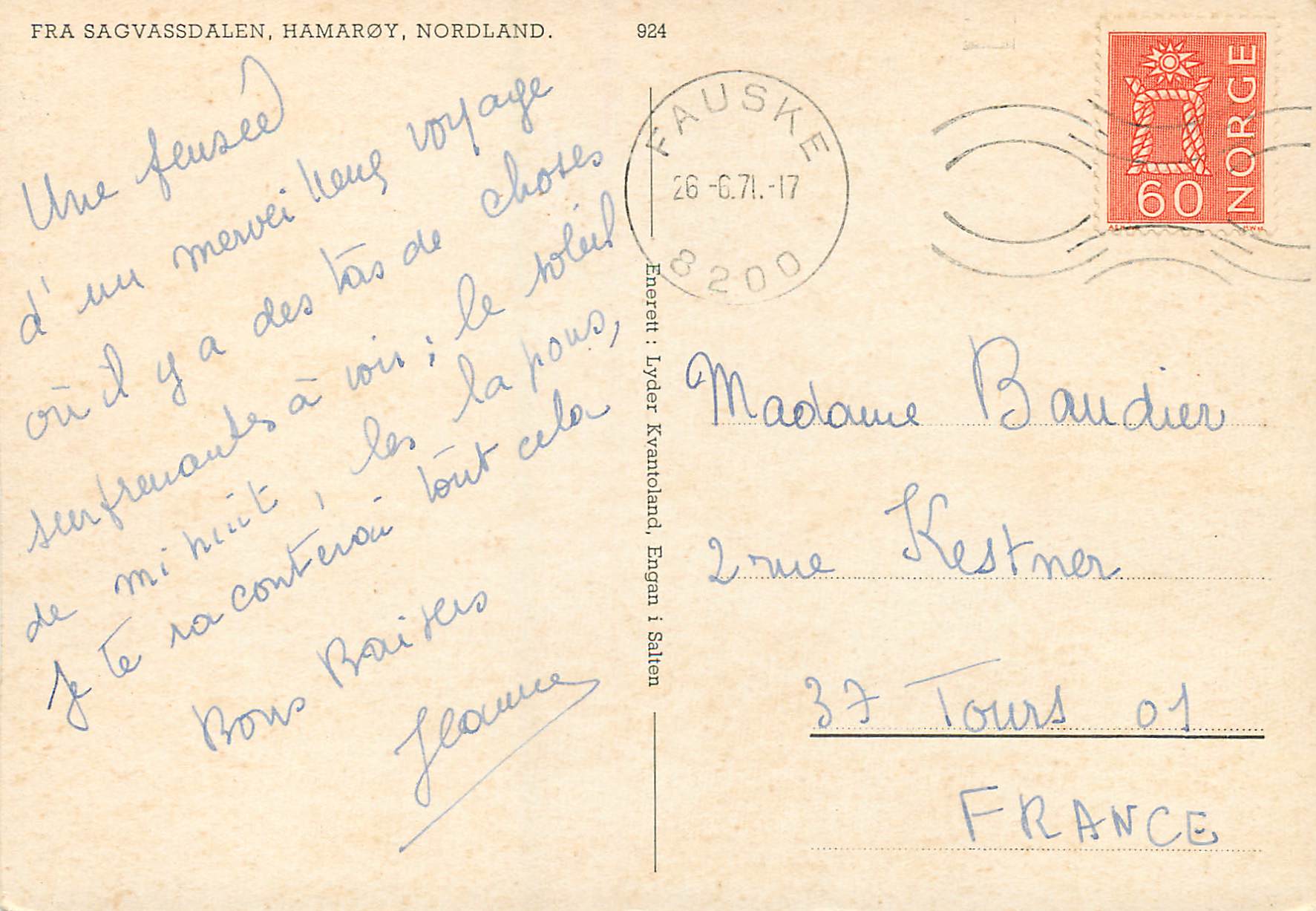 CPM Fra Sagvassdalen Hamaroy Nordland  — Verso