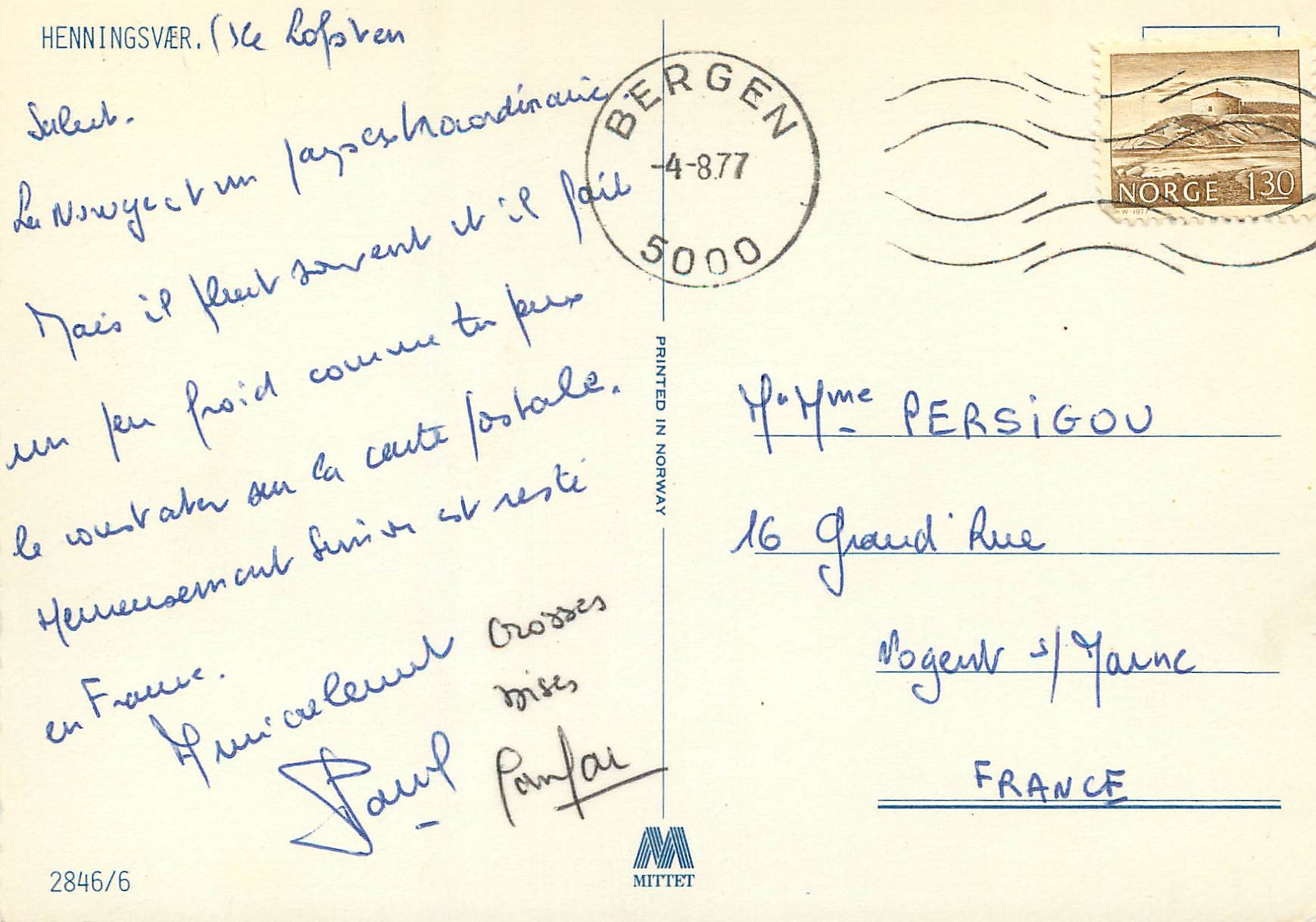 CPM Henningsver Bateaux — Verso
