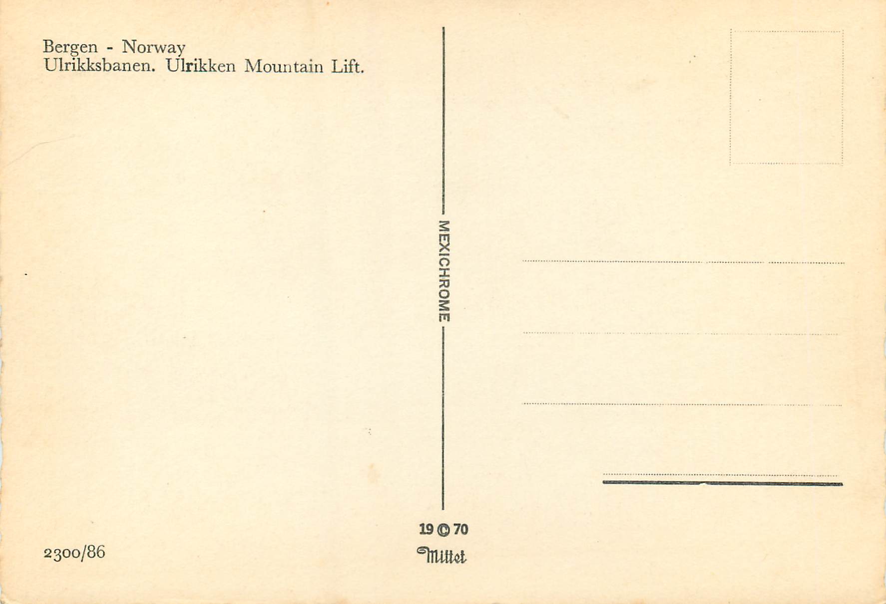 CPM Bergen Norway Ulrikken mountain lift  — Verso