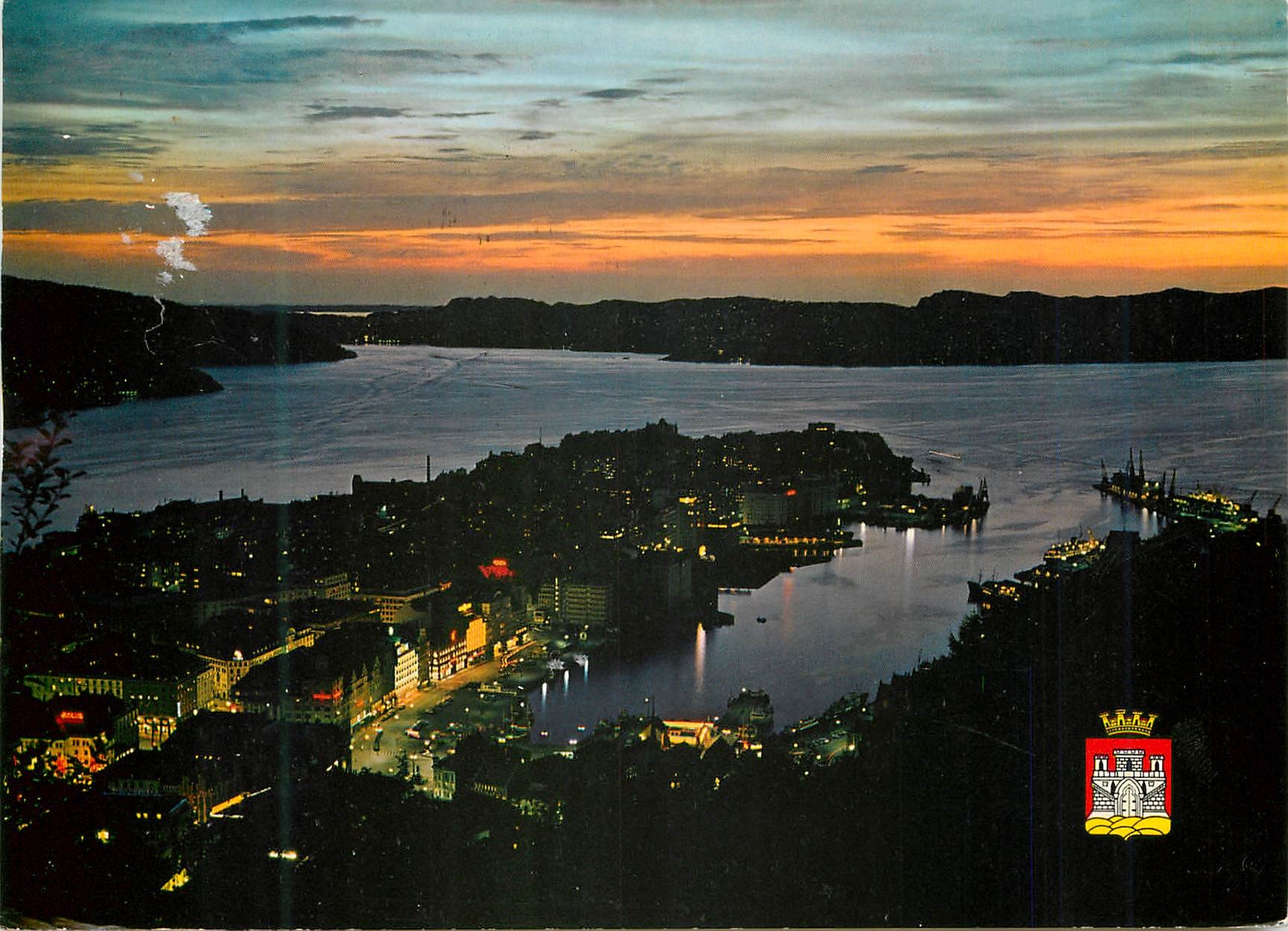 CPM Norway View of the town and the Harbour Centre Vagen by night 