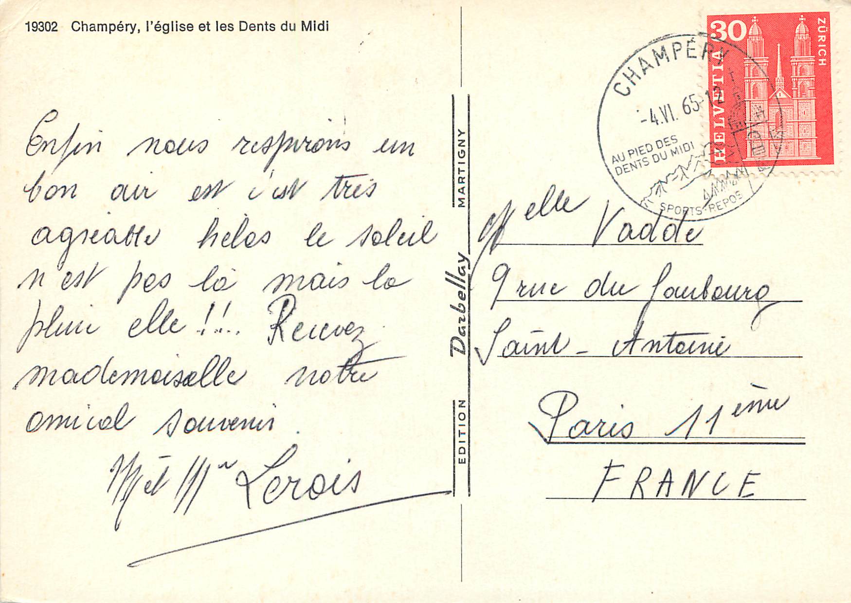 CPM Champery l eglise et les dents du Midi  — Rückseite