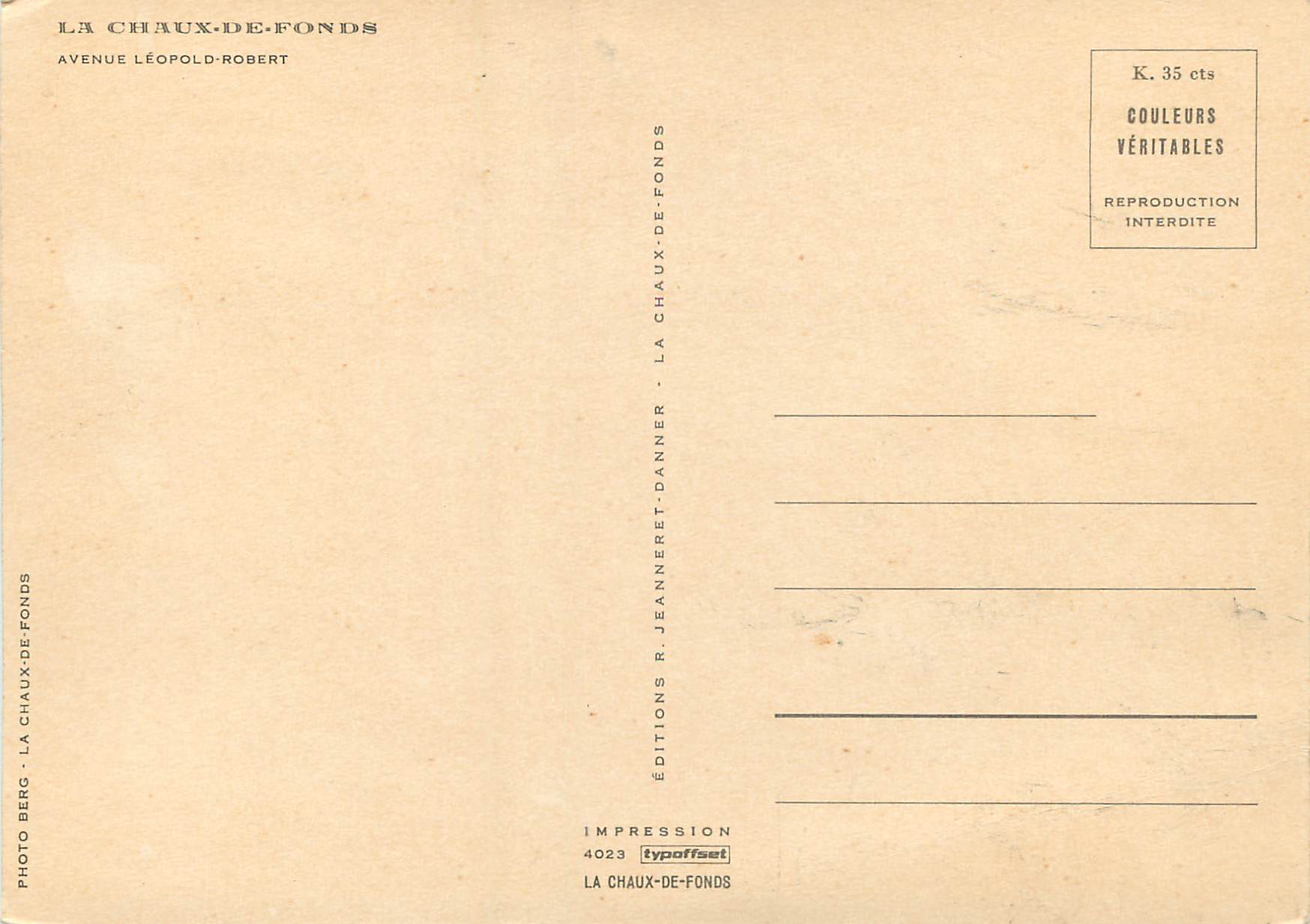 CPM La Chaux de Fonds Avenue Leopold Robert  — Verso