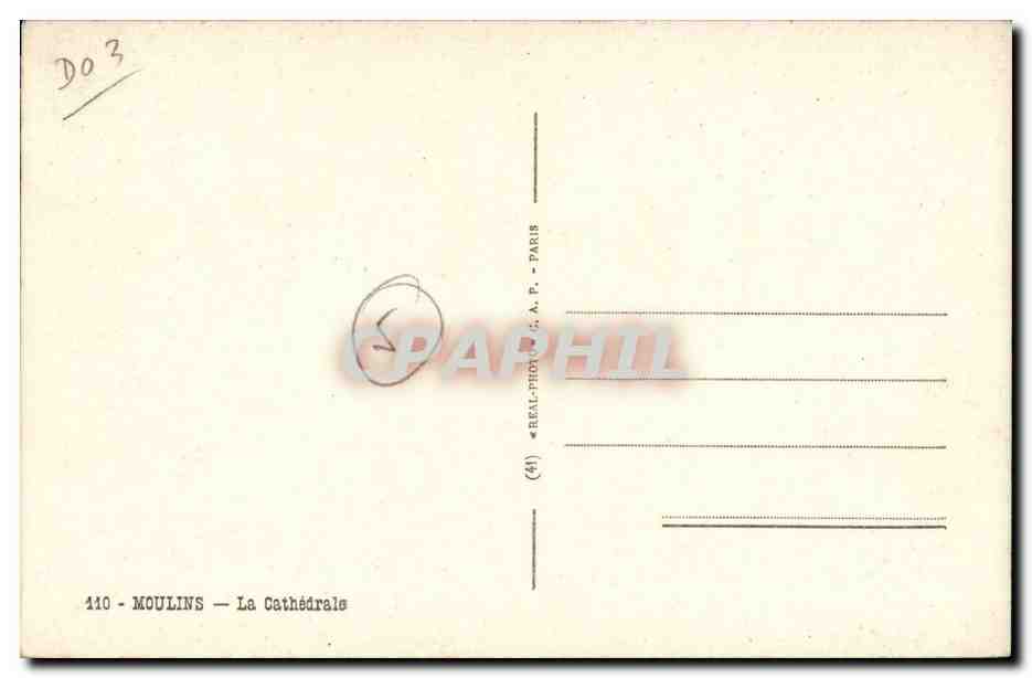 Moulins CPA Cathedrale — Verso