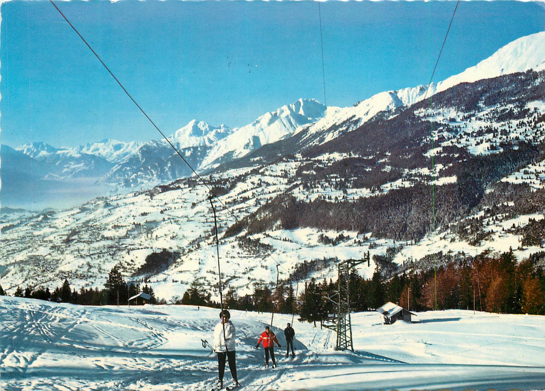 CPM Crans s Sierre Le trainier skilift des Melezes et la vallee du Rhone 