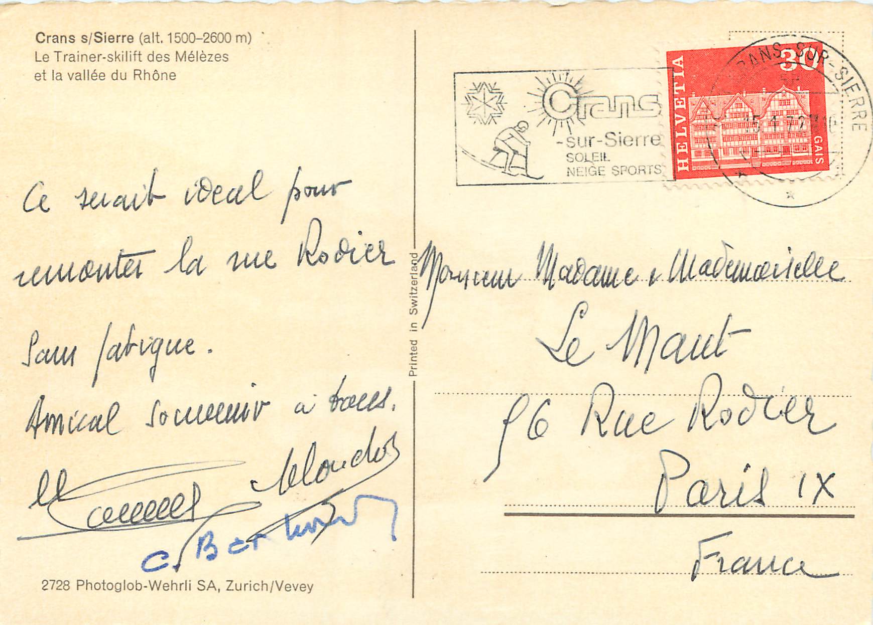 CPM Crans s Sierre Le trainier skilift des Melezes et la vallee du Rhone  — Back