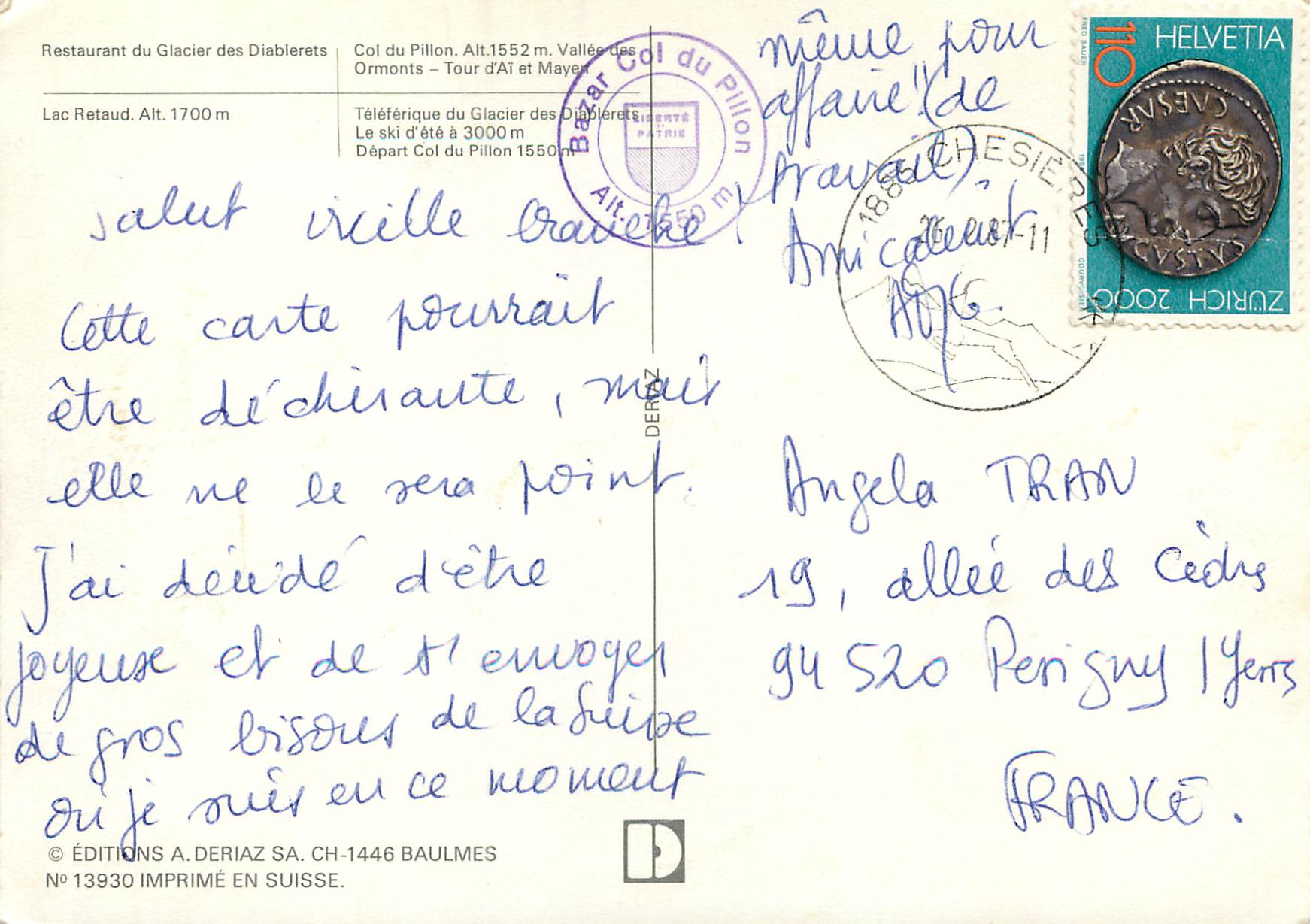 CPM Les Diablerets Col du Pillon Lac Retaud  — Rückseite