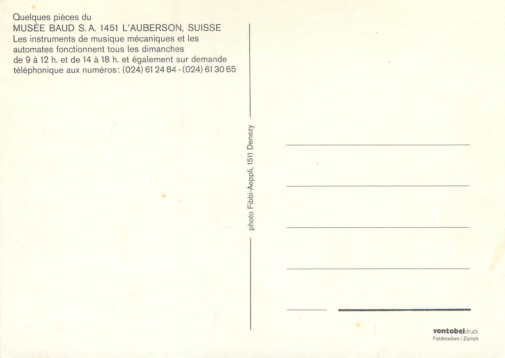 CPM Quelques pieces du Musee Baud L Auberson Suisse  — Rückseite