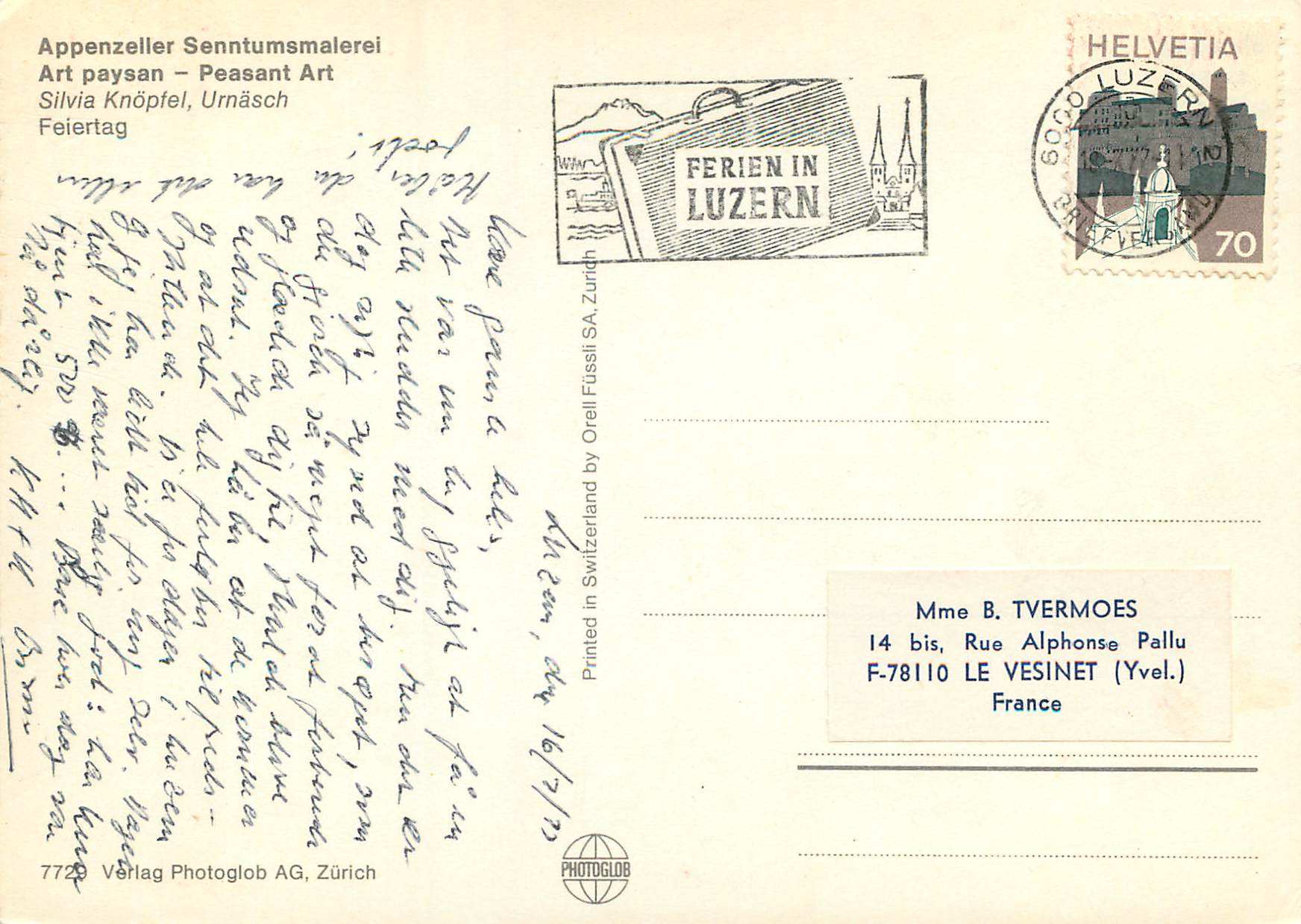 CPM Appenzeller Senntumsmalerei Art paysan Vache — Verso