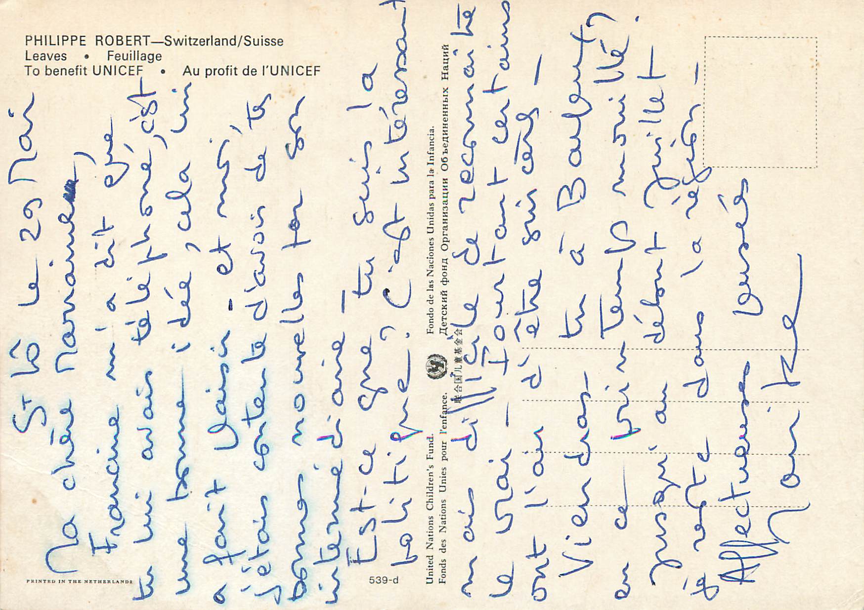 CPM Philippe Robert Feuillage  — Verso