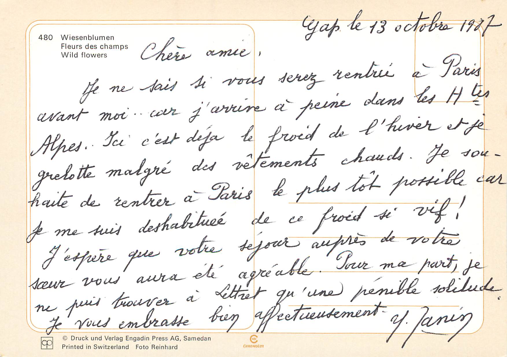 CPM Fleurs des champs  — Verso