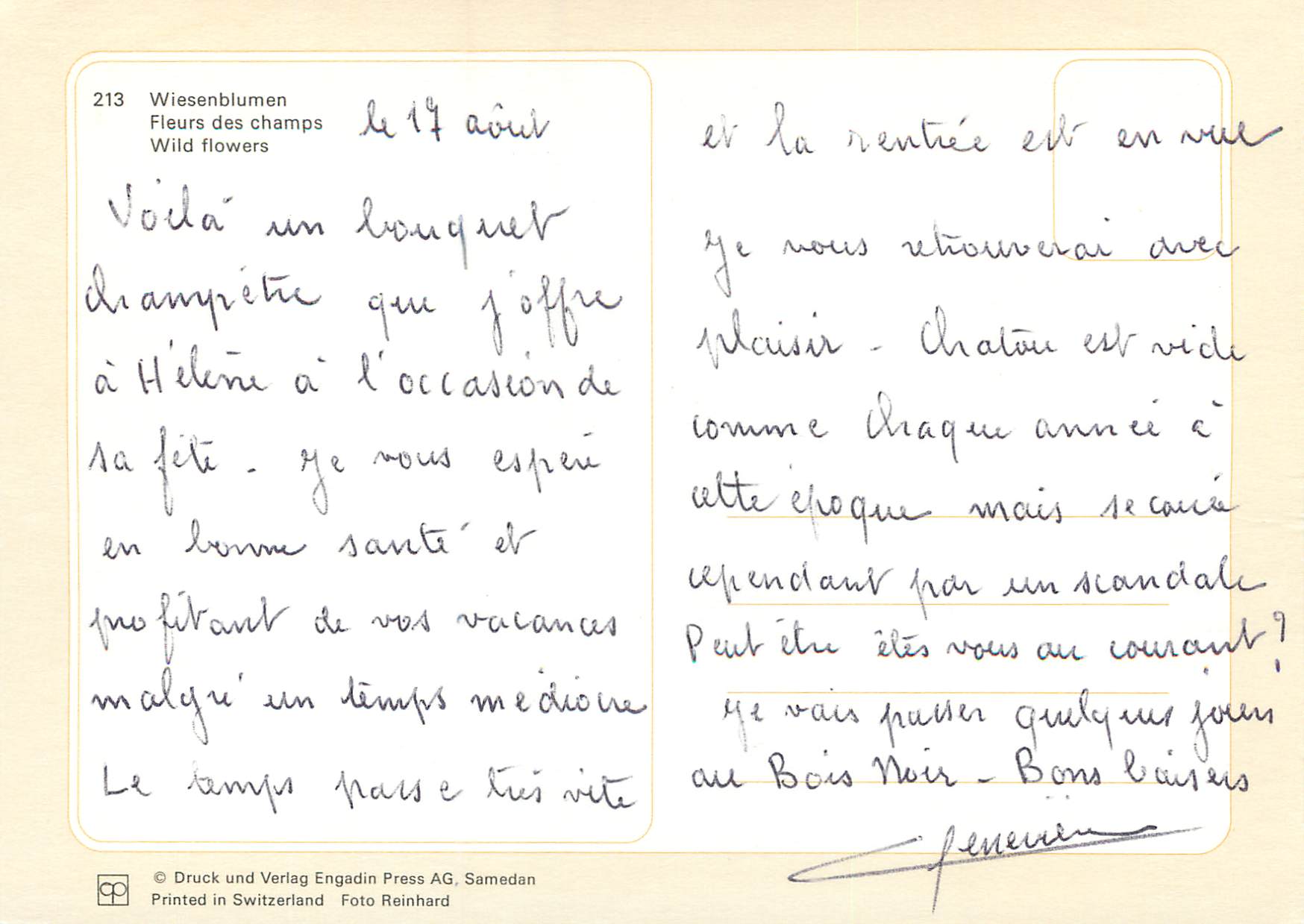 CPM Fleurs des champs  — Verso
