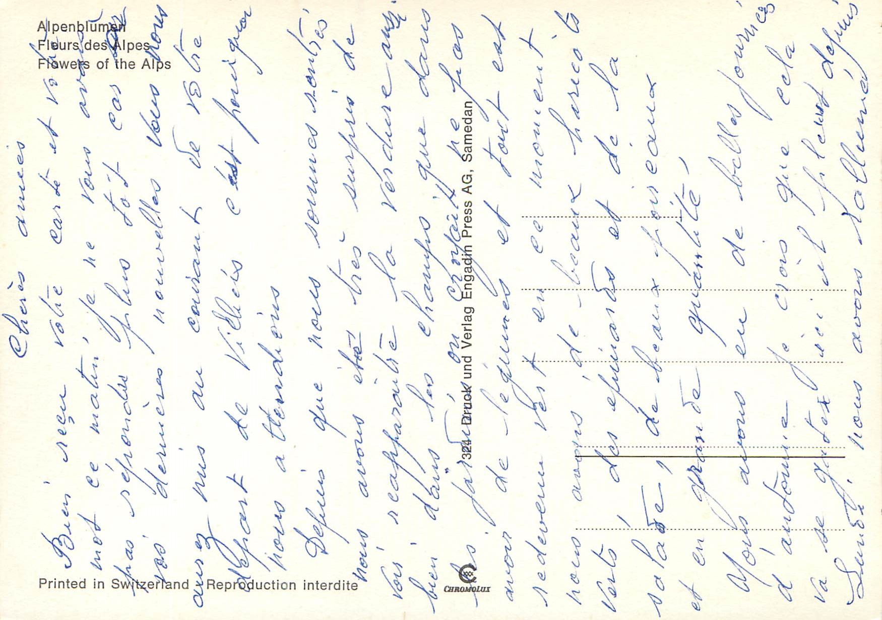 CPM Fleurs des alpes  — Verso