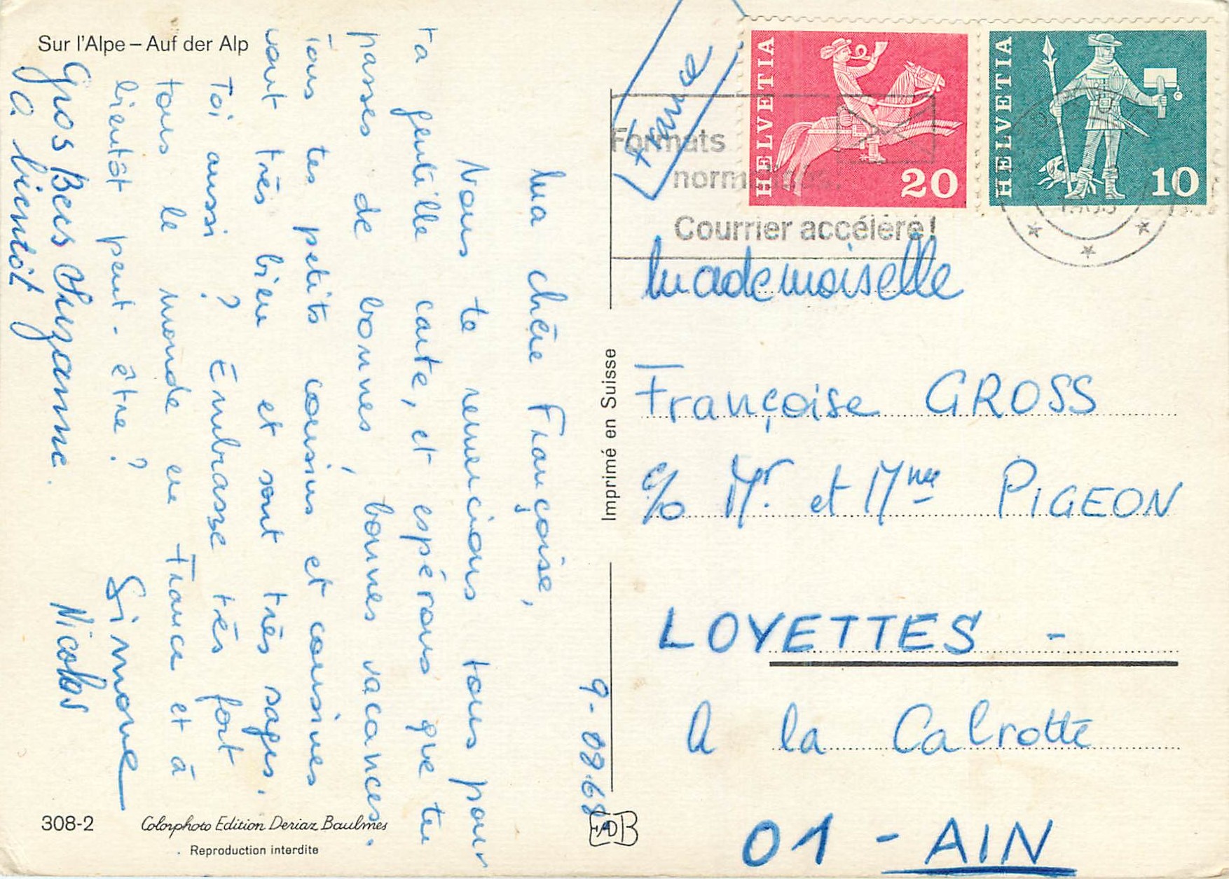 CPM Sur l alpe  — Rückseite