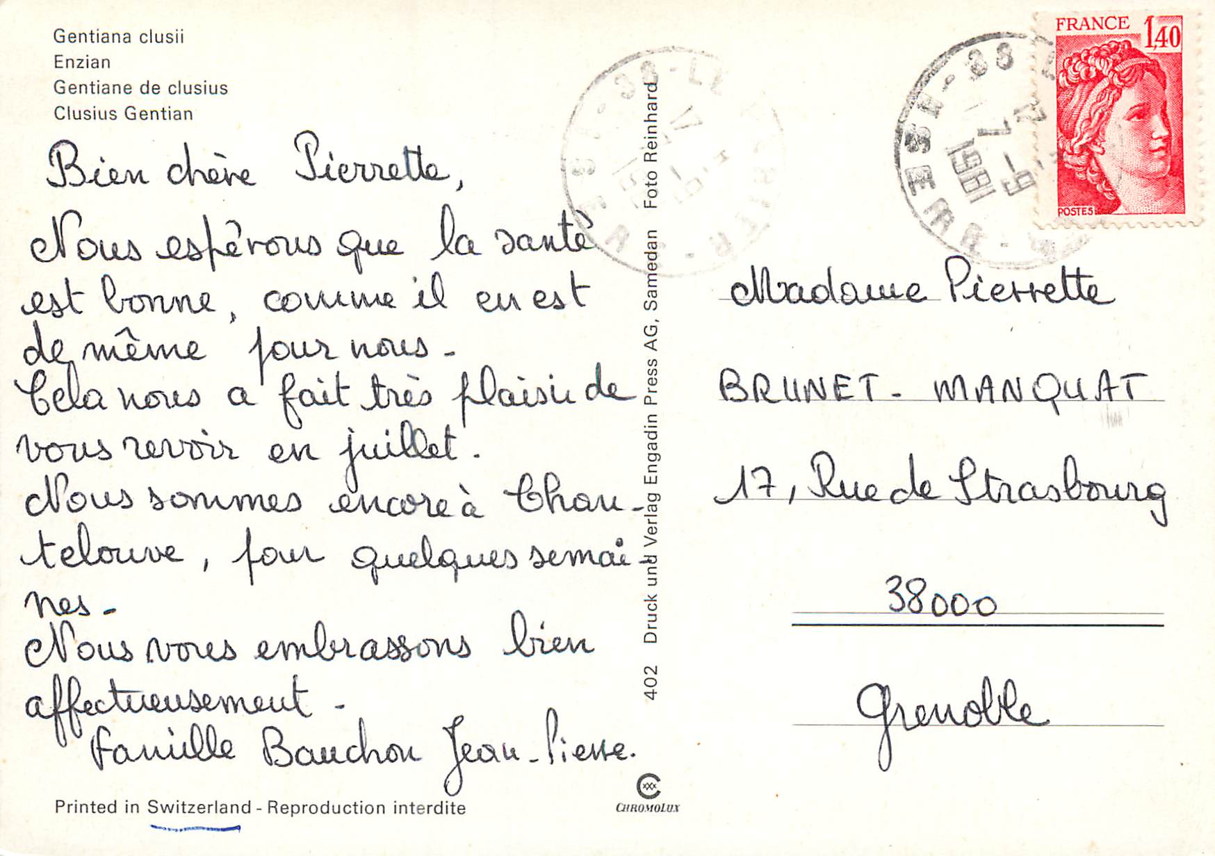 CPM Gentiane de clusius  — Verso