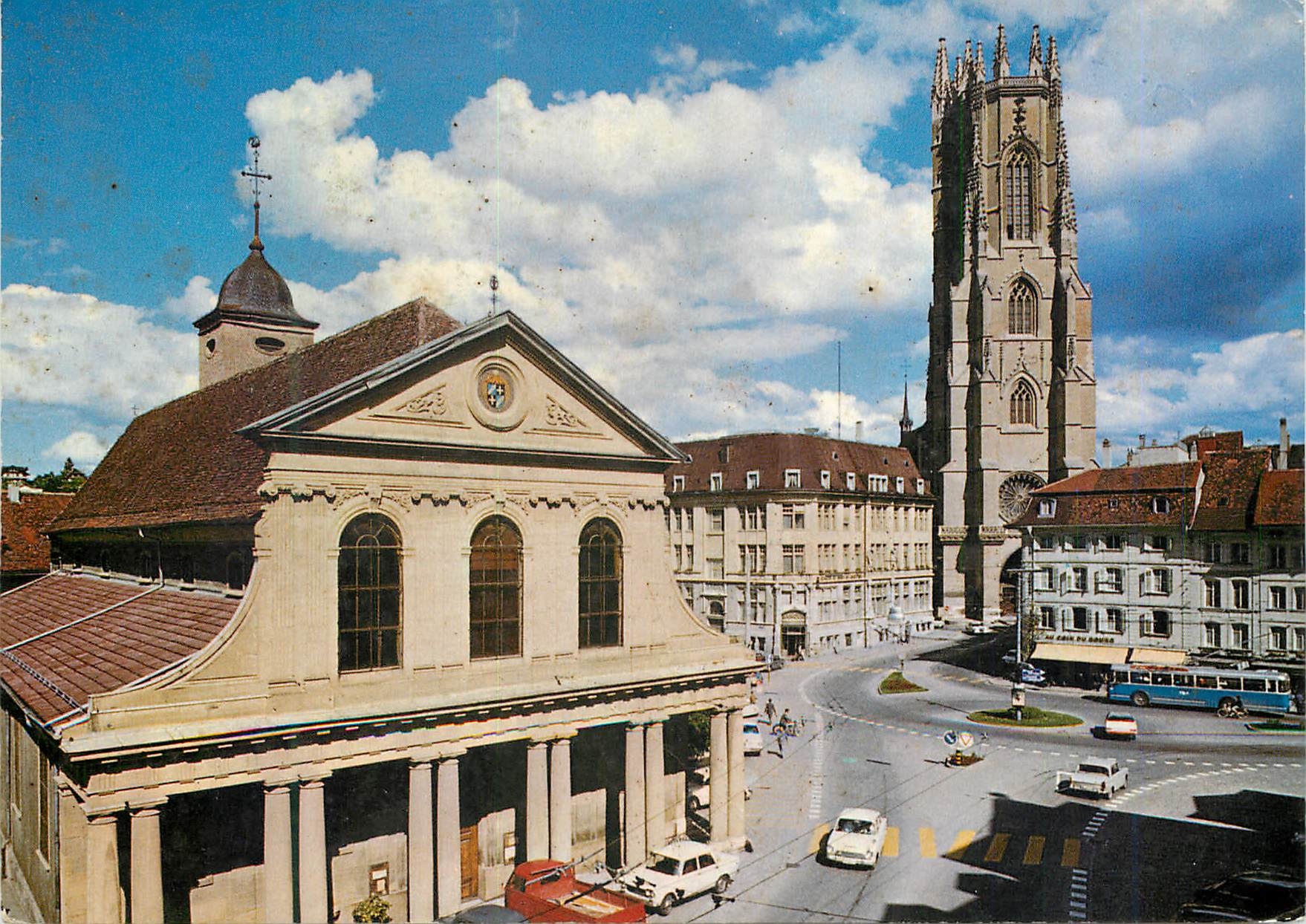 CPM Fribourg quartier du Bourg avec la cathedrale et l eglise Notre Dame 