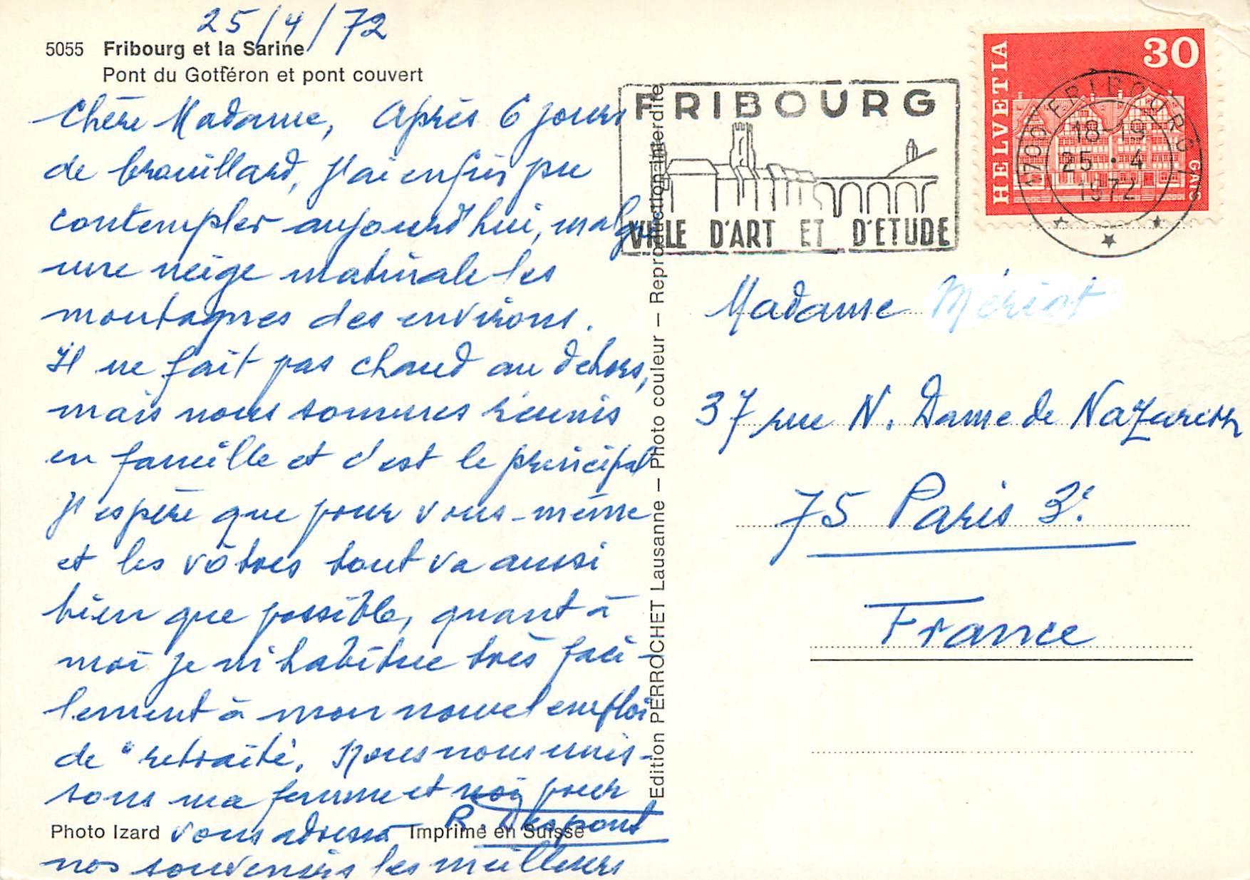 CPM Fribourg et la Sarine Pont du Gotteron et pont couvert  — Verso