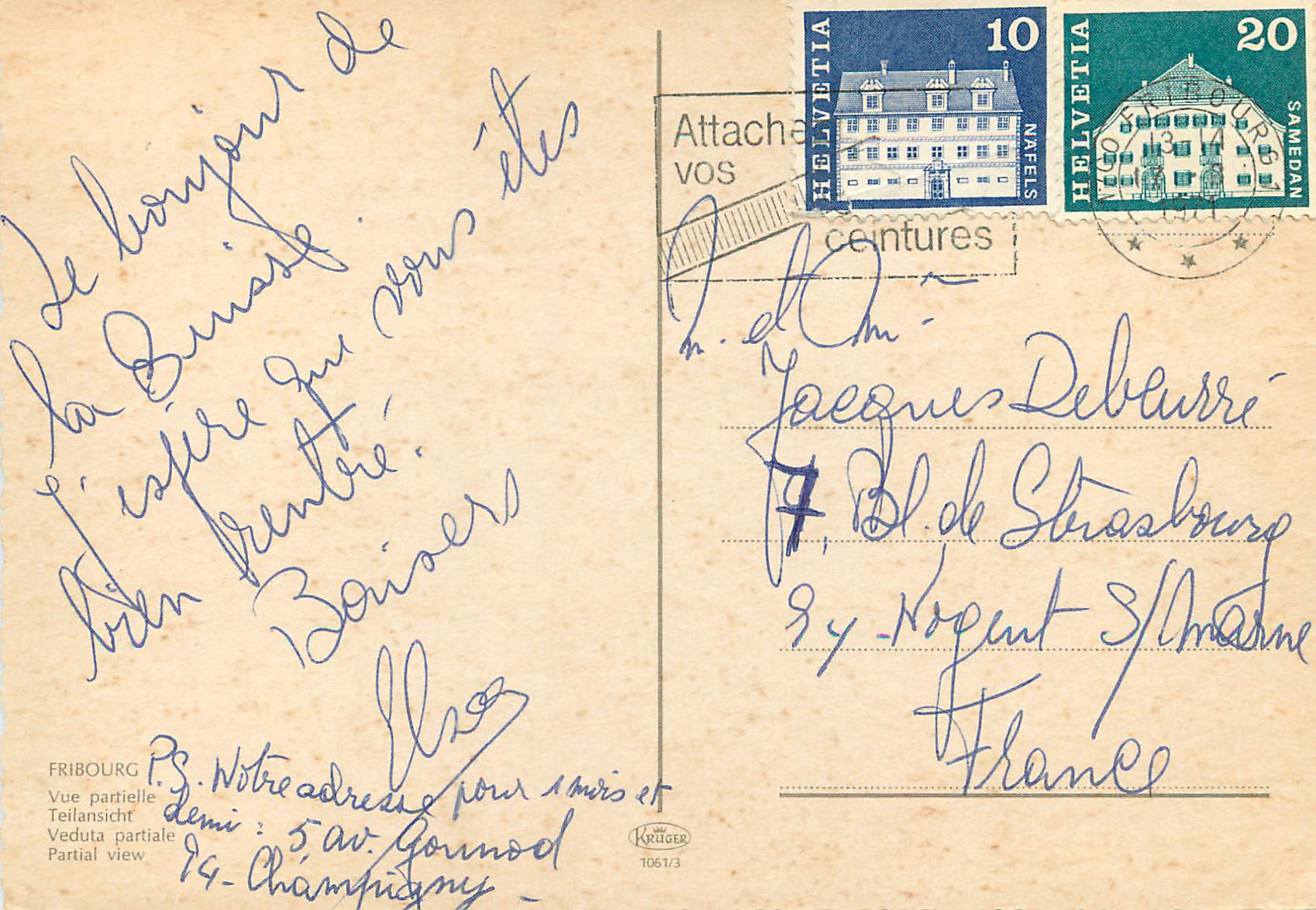 CPM Fribourg Vue partielle  — Verso