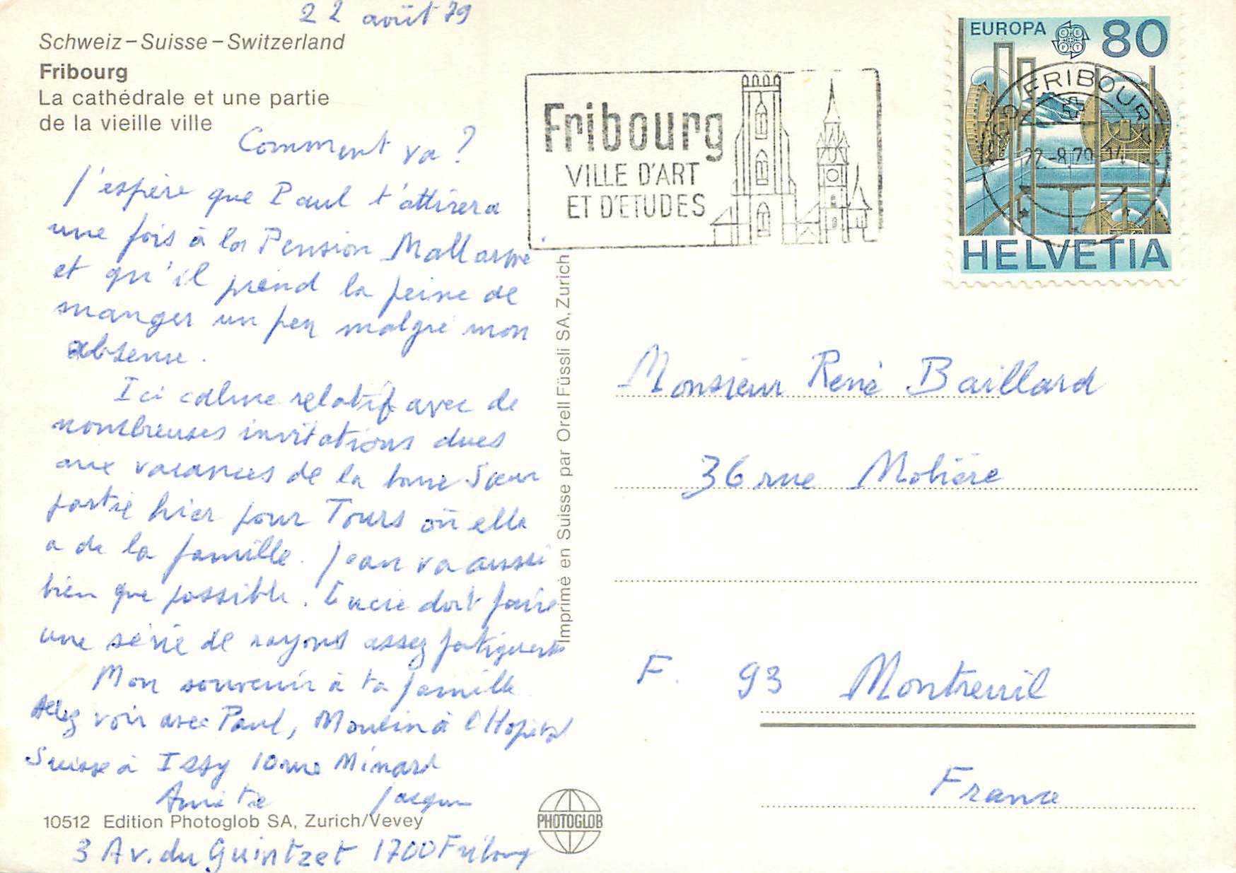 CPM Fribourg La cathedrale et une partie de la vieille ville  — Verso