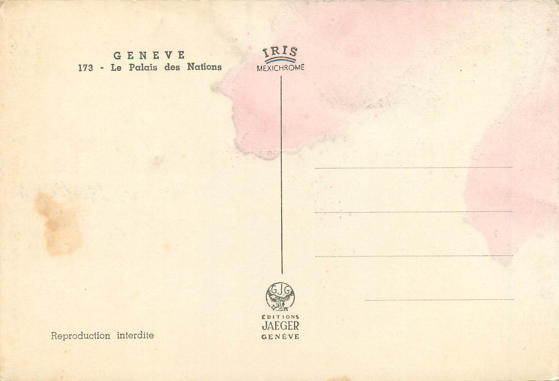 CPM Geneve Le palais des nations  — Verso