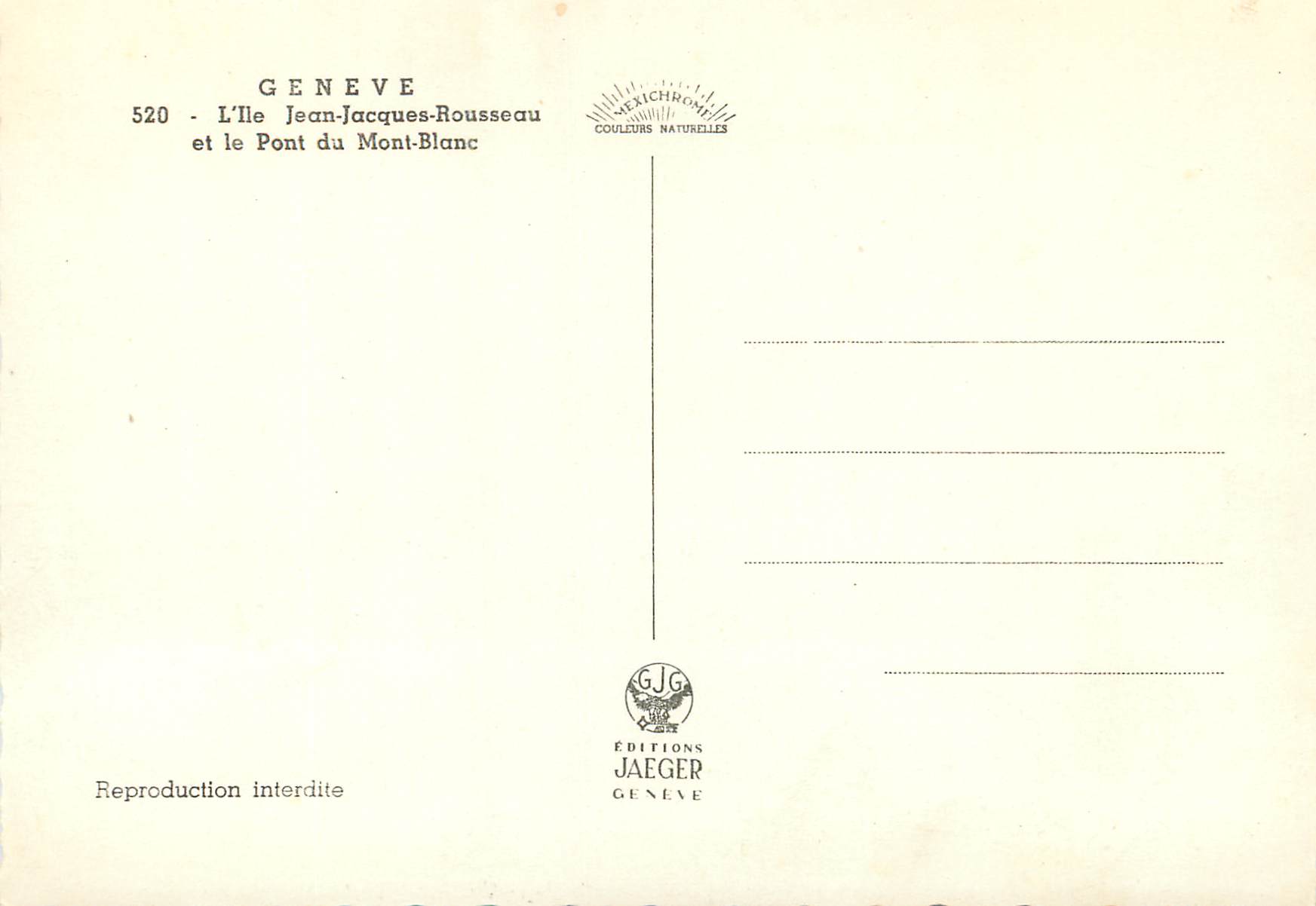 CPM Geneve L lle Jean Jacques Rousseau et le Pont du Mont Blanc  — Rückseite