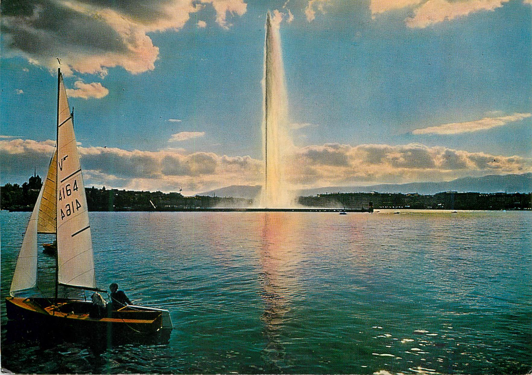 CPM Geneve Le jet d eau Bateau