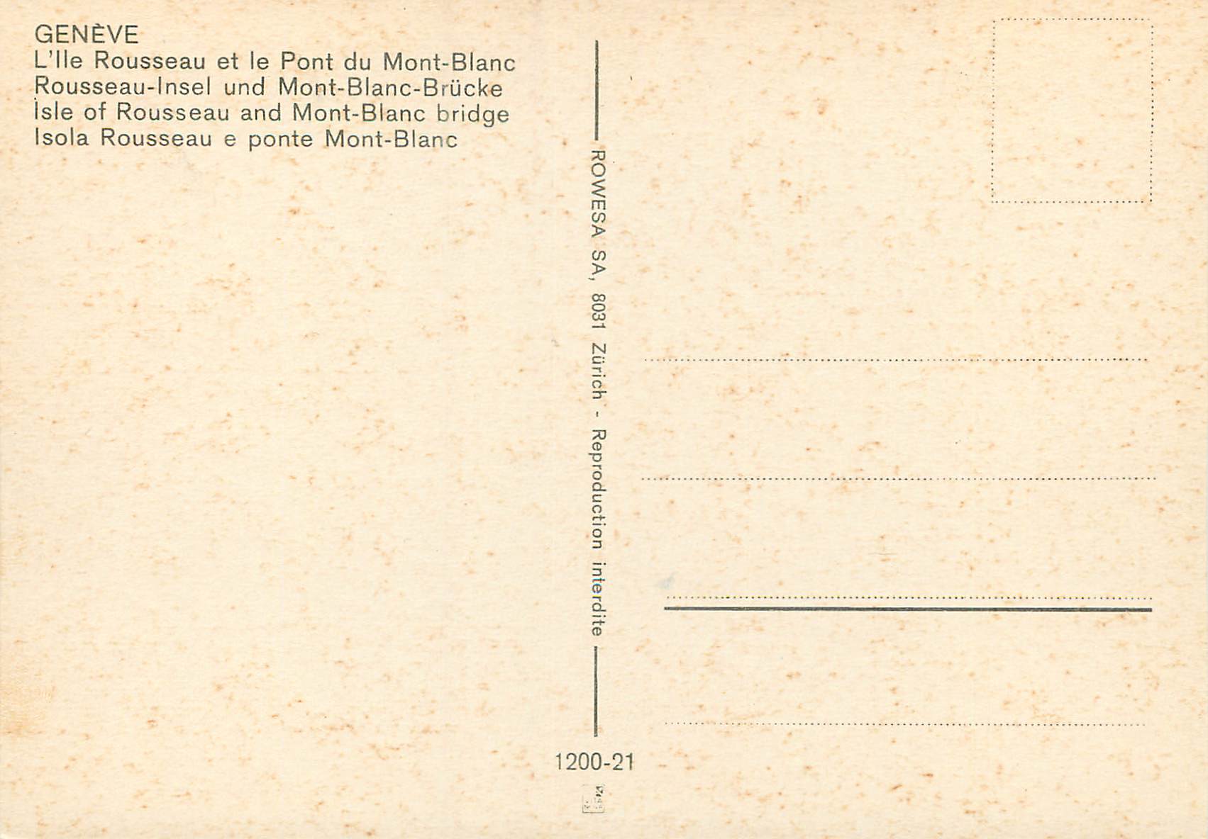CPM Geneve L lle rousseau et le Pont du Mont Blanc  — Verso