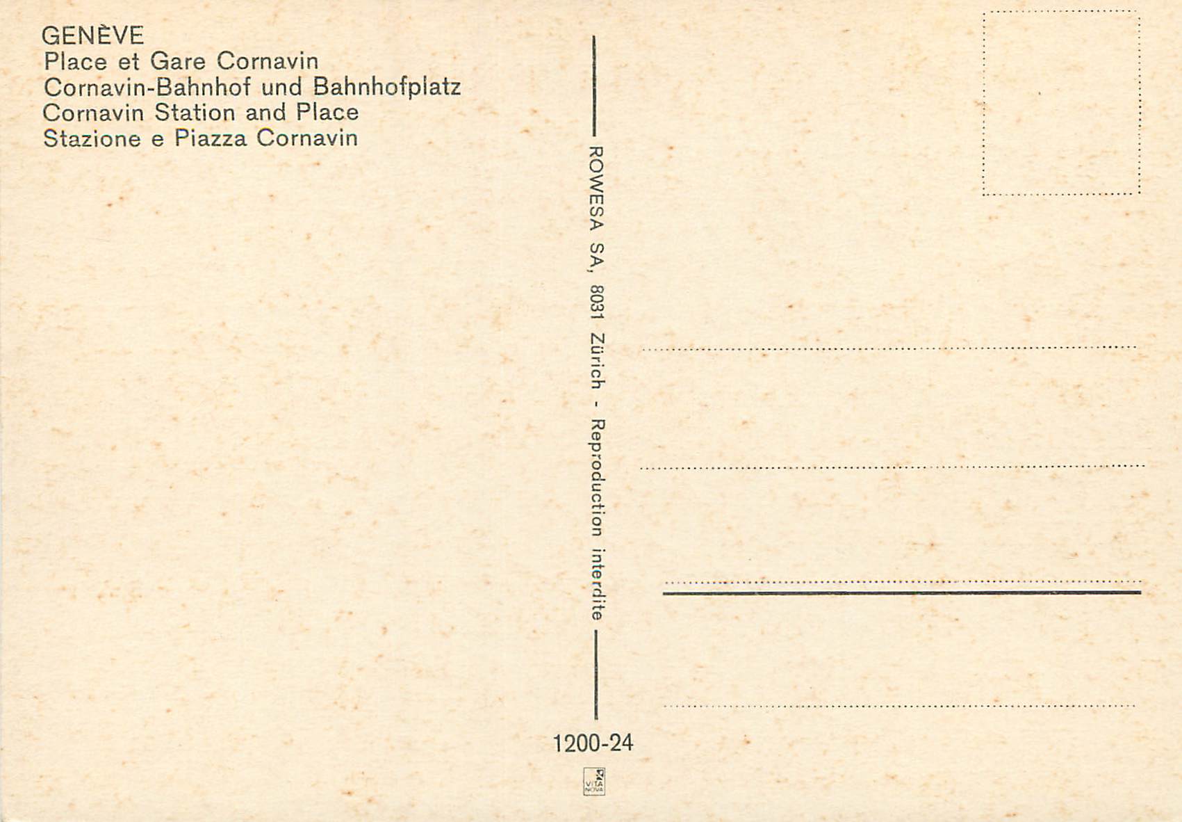 CPM Geneve Place et Gare Cornavin  — Verso