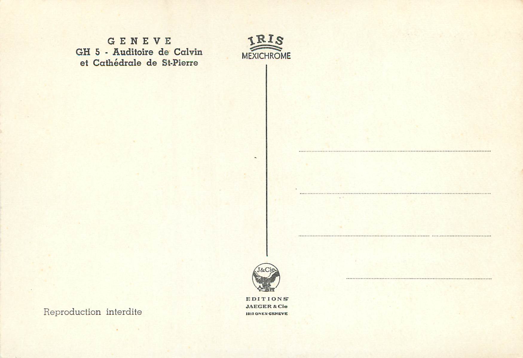 CPM Geneve Auditoire de Calvin et Cathedrale de St Pierre  — Verso