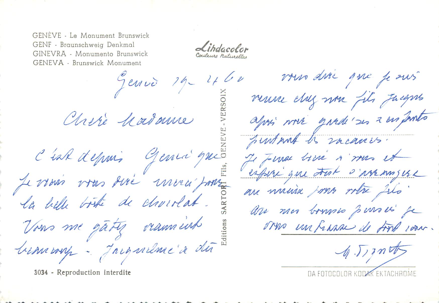 CPM Geneve  Le Monument Brunswick  — Verso