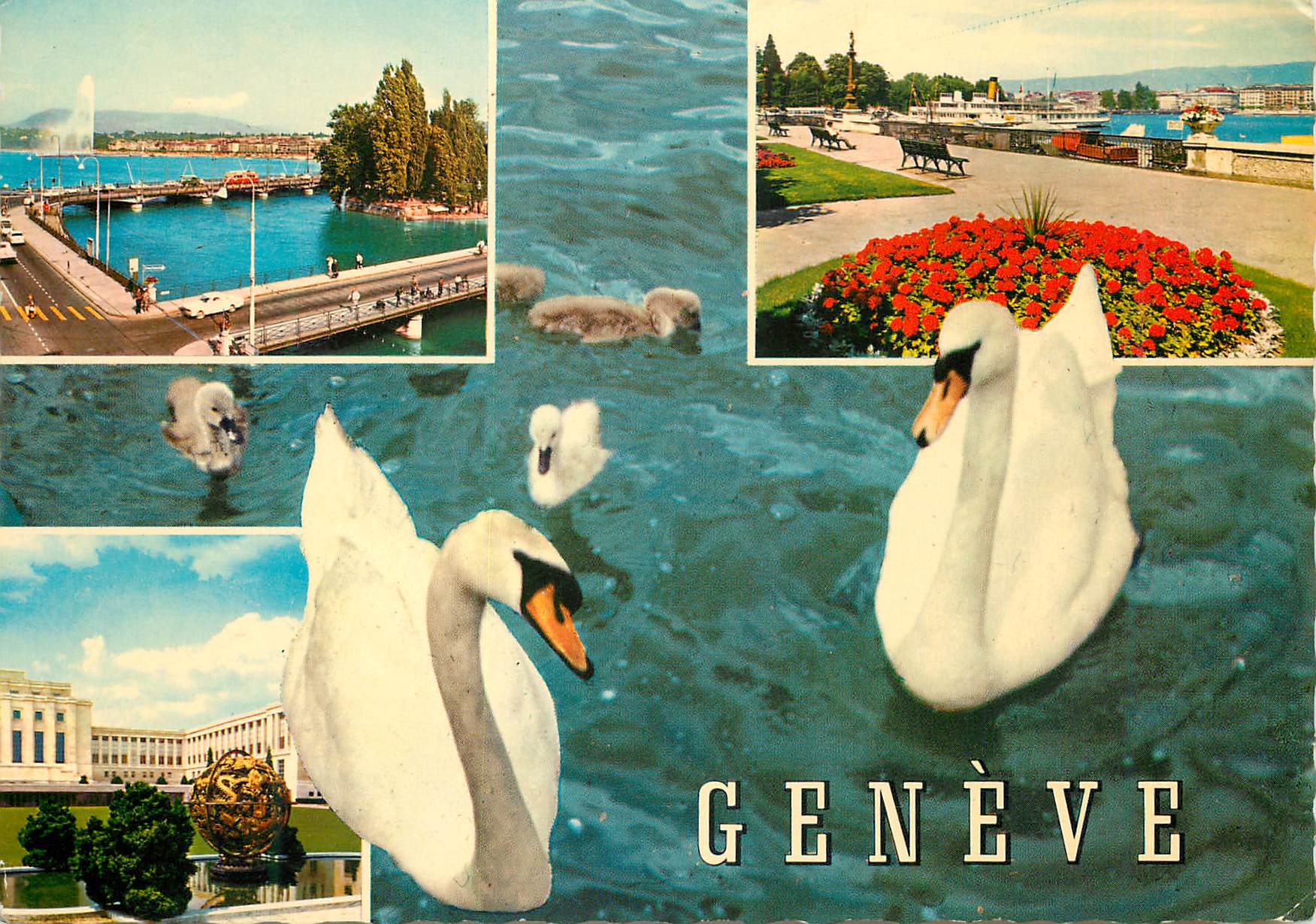 CPM Geneve L lle Rousseau et le jet d eau Quai Gustave Ador 