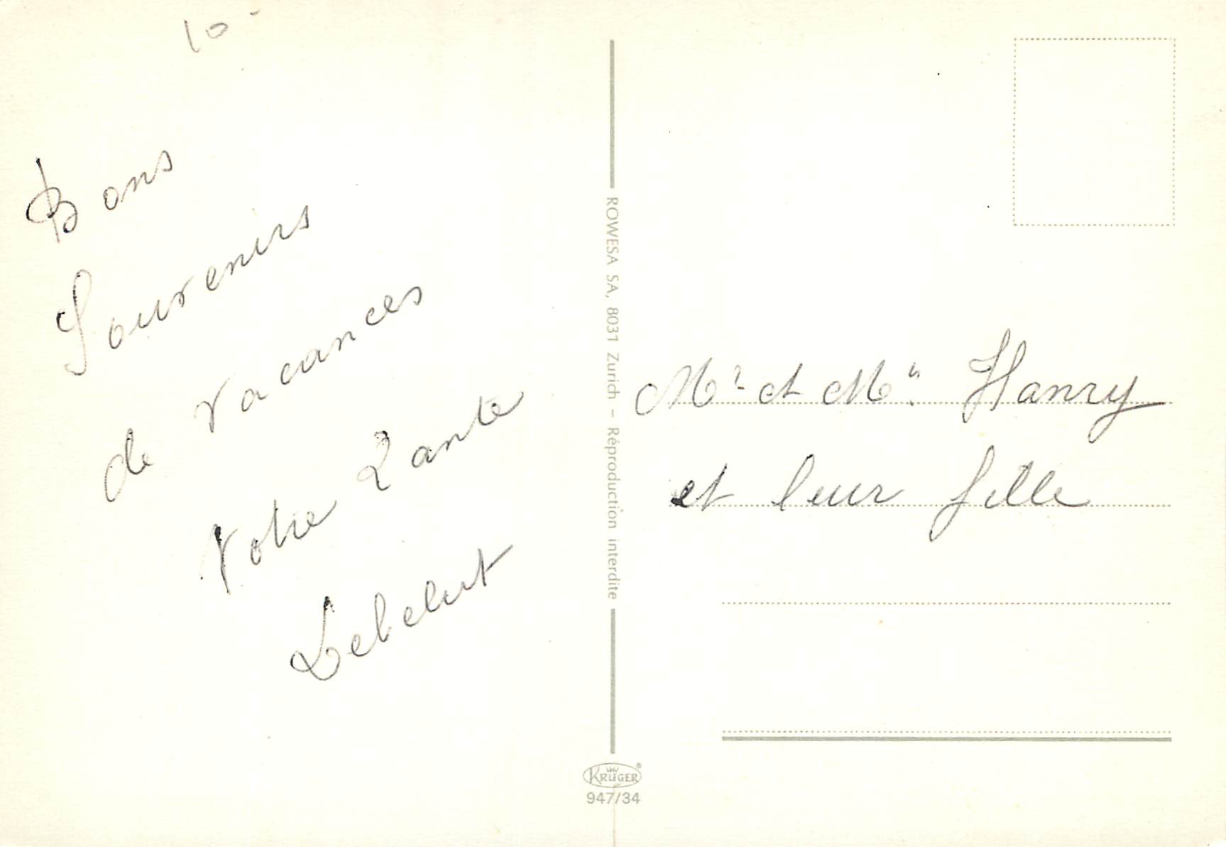 CPM Souvenir de Geneve  — Verso