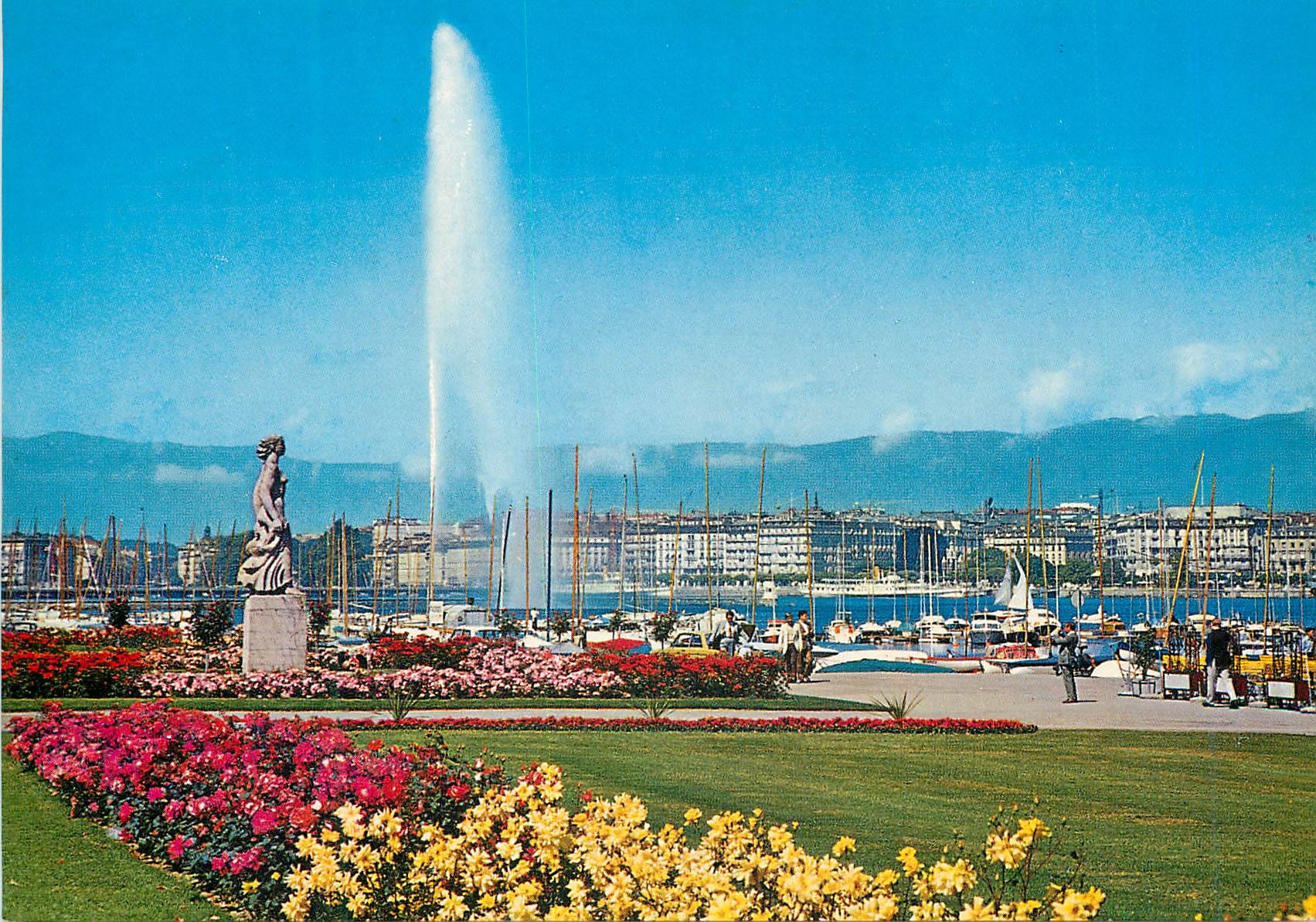 CPM Geneve La statue de la Brise et la Jet d eau 