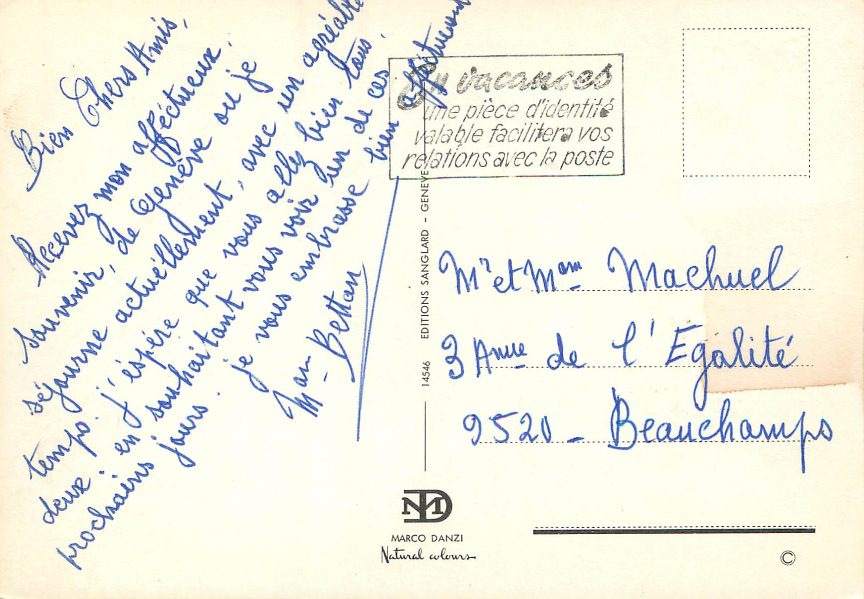 CPM Souvenir de Geneve  — Verso