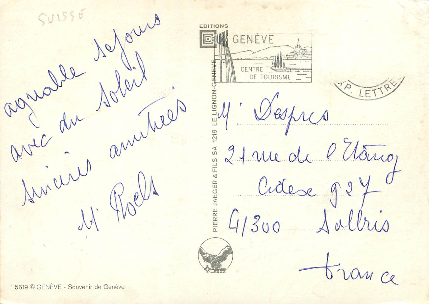 CPM Geneve Souvenir de Geneve  — Verso