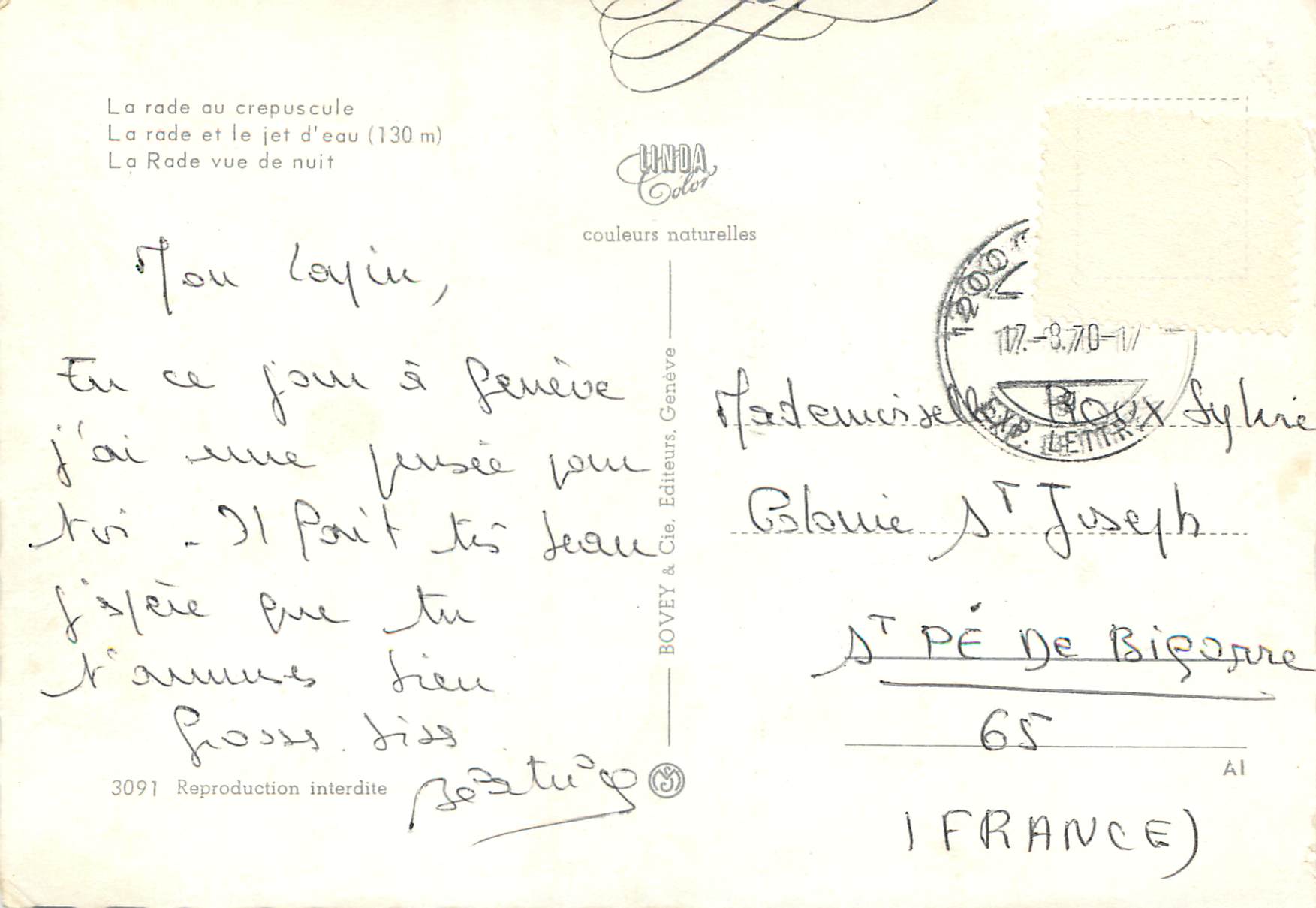 CPM Geneve La rade au crepuscule  — Verso