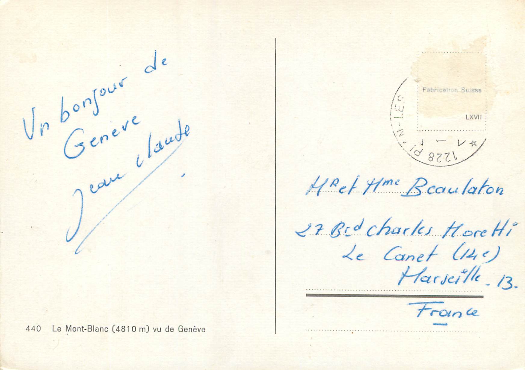 CPM Le Mont Blanc vu de Geneve  — Verso