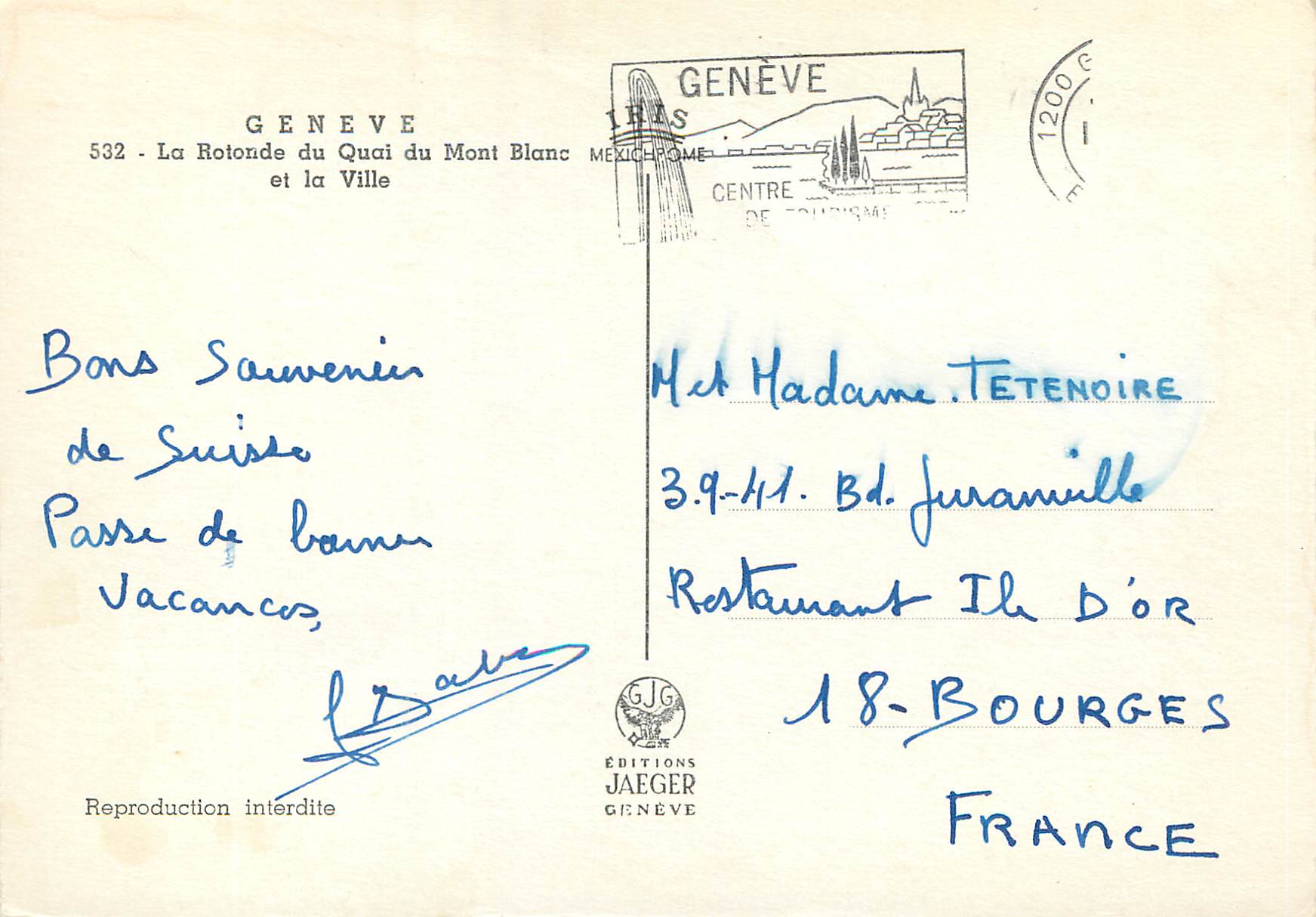 CPM Geneve La rotonde du quai du Mont Blanc et la ville Bateau — Verso
