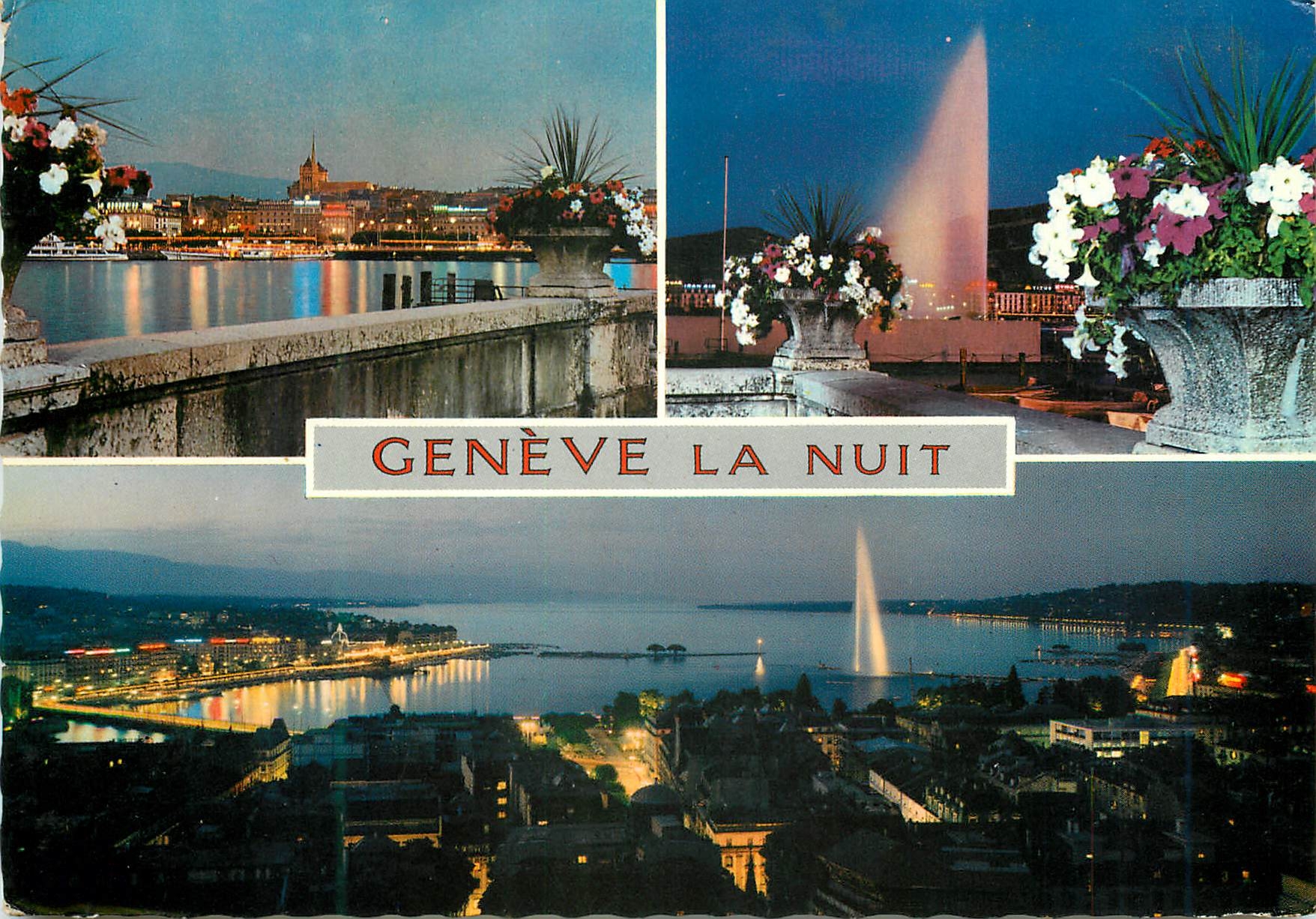 CPM Geneve La rade au crepuscule La rade et le jet d eau 