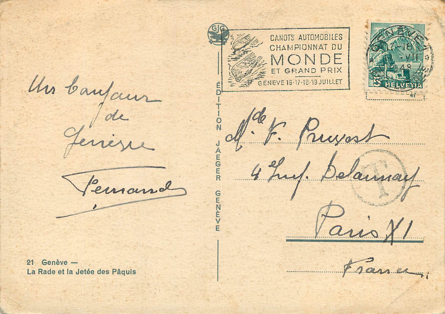 CPM Geneve La rade et la jetee des Paquis  — Verso