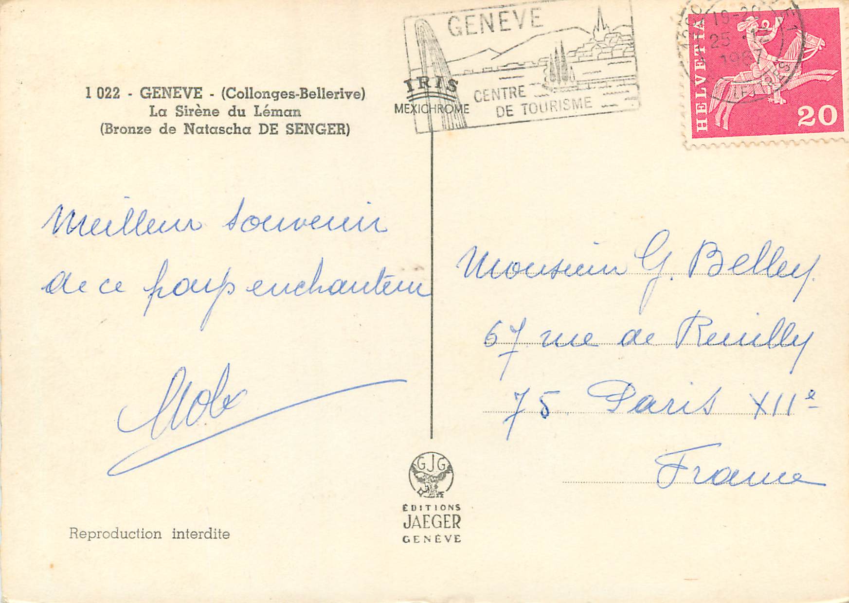 CPM Geneve Collonges Bellerive La Sirene du Leman  — Verso