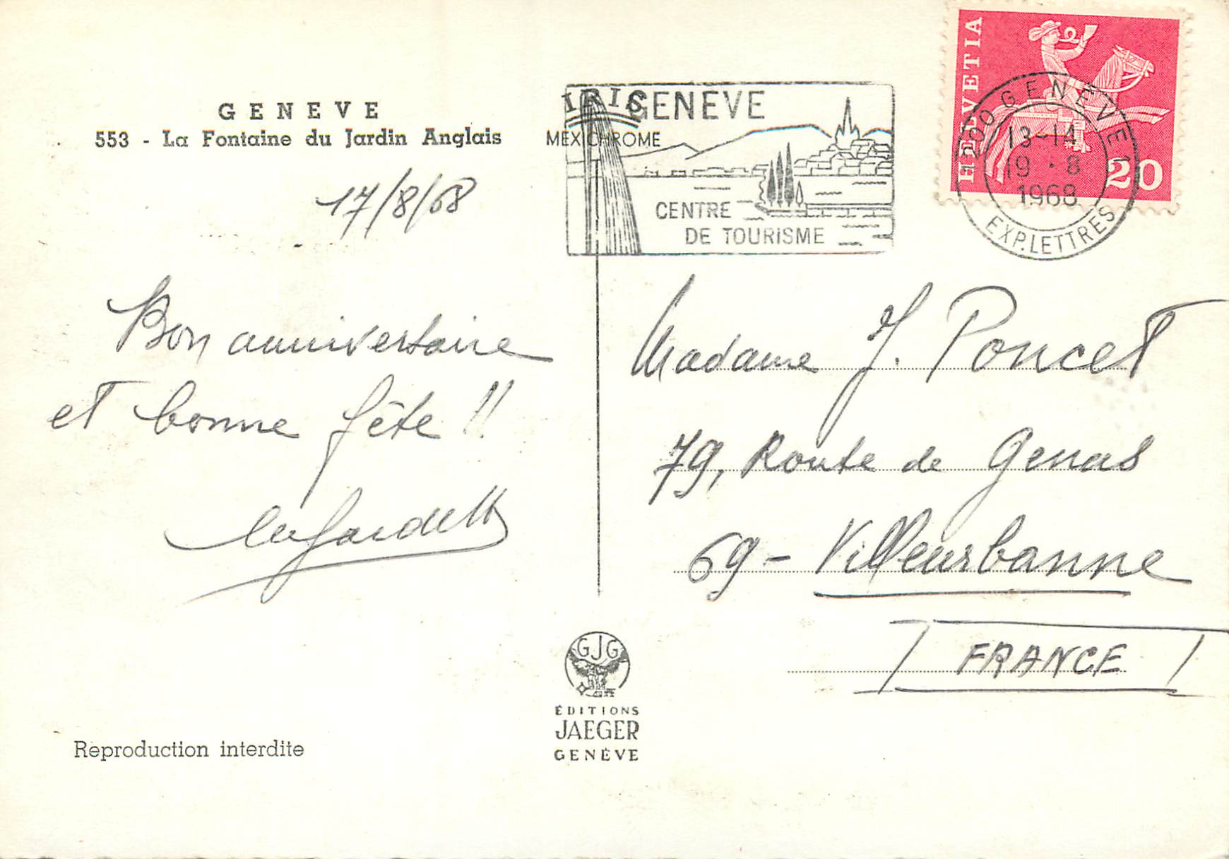 CPM Geneve La fontaine du Jardin Anglais  — Verso
