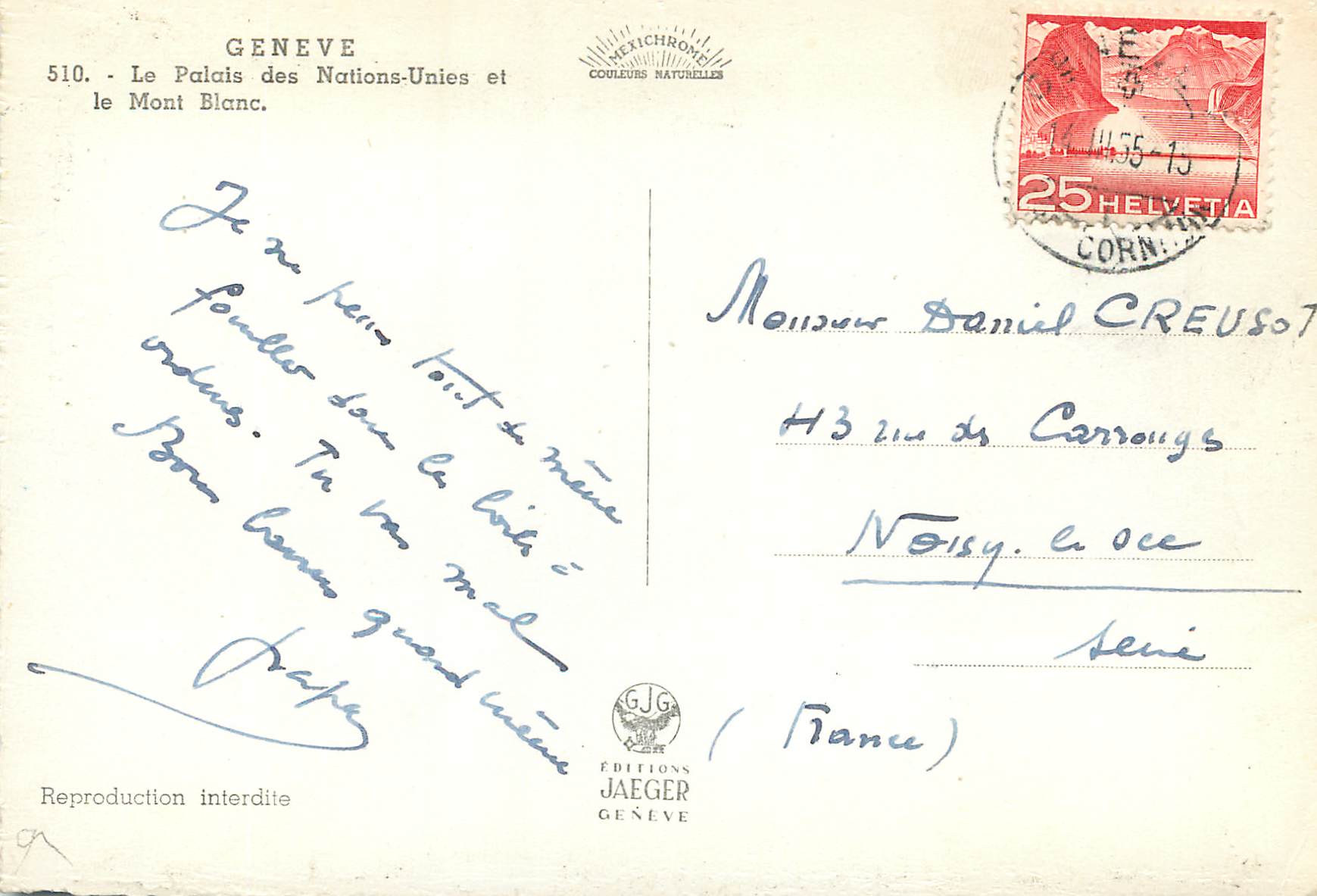 CPM Geneve Le palais des Nations Unies et le Mont Blanc  — Verso