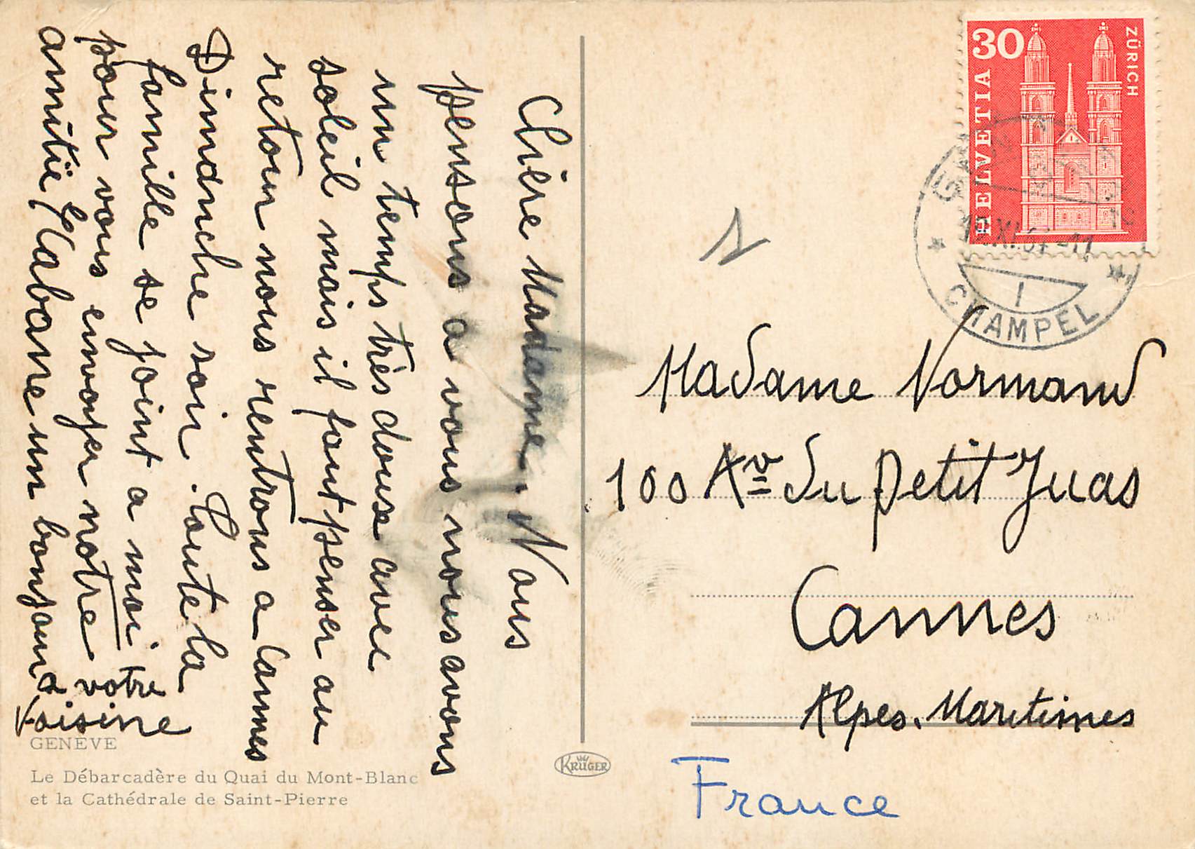 CPM Geneve Le debarcadere du quai du Mont Blanc et la Cathedrale de Saint Pierre Bateau — Verso
