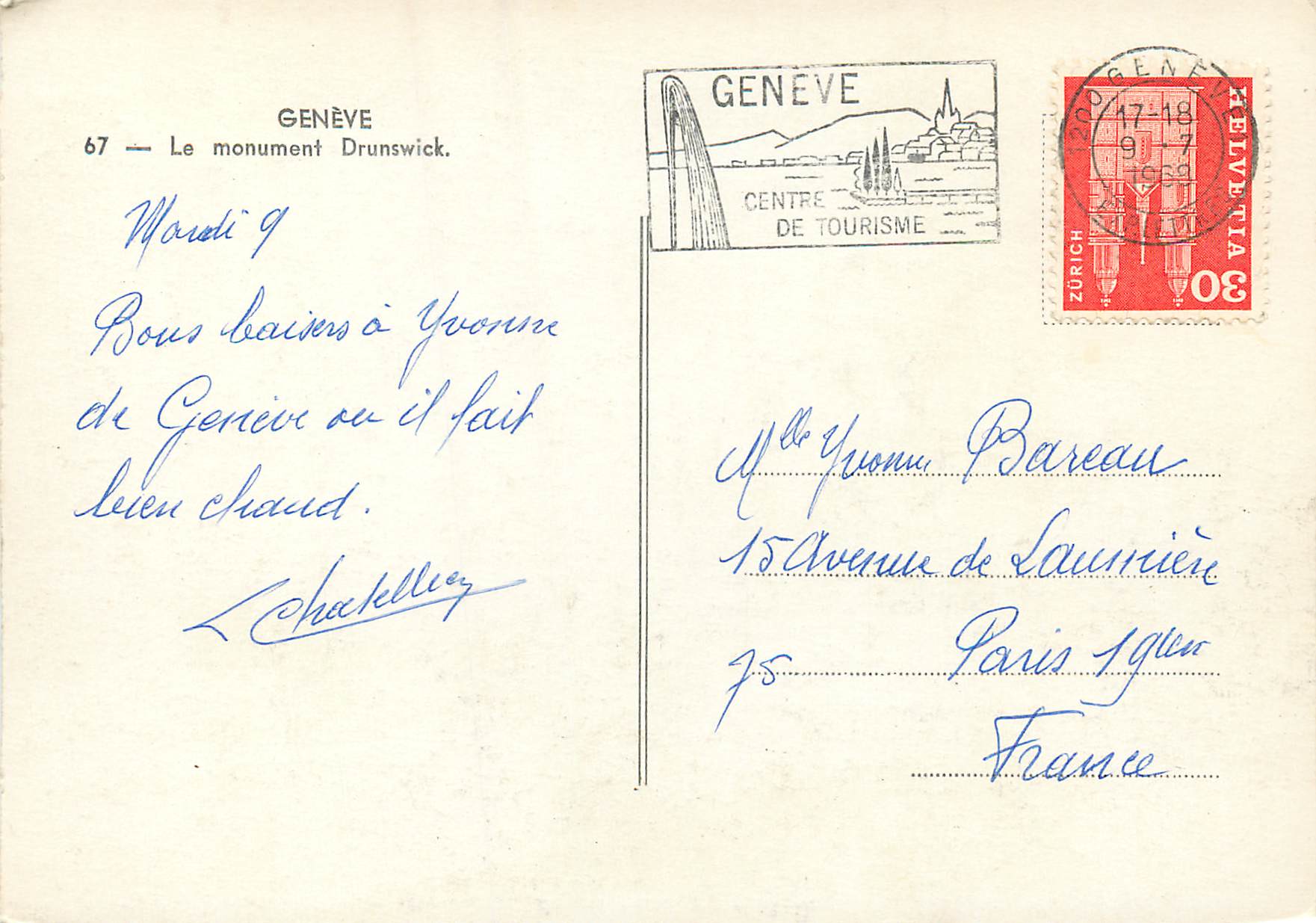 CPM Geneve Le monument Drunswick  — Verso